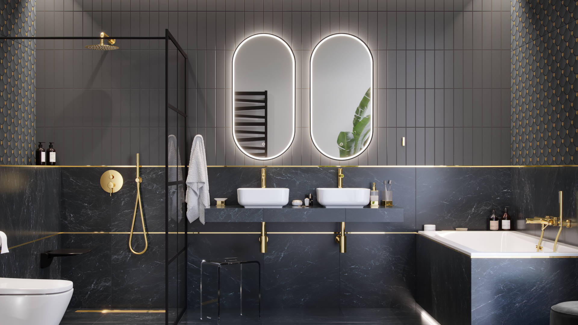 Lustro owalne LED w ramie aluminiowej czarny mat