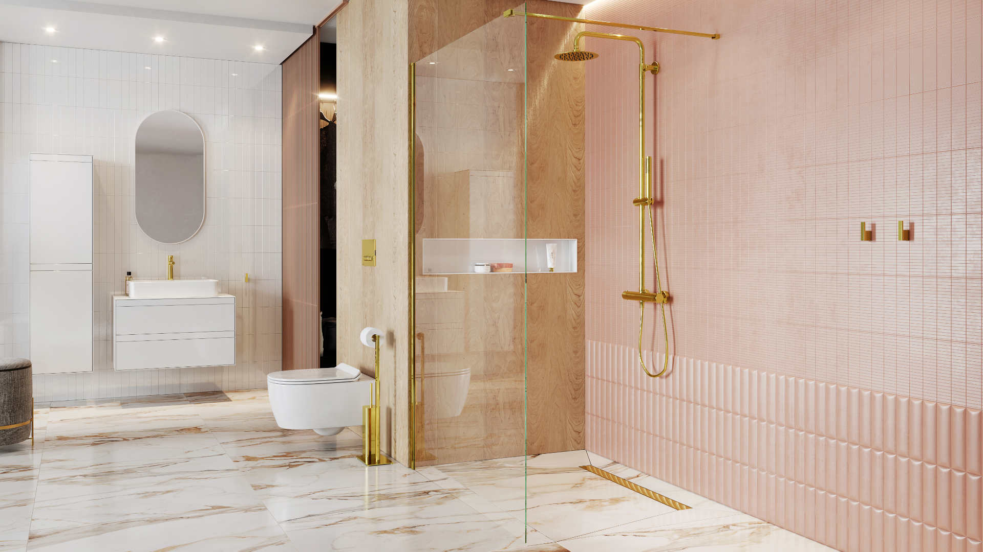 Termo Round zestaw prysznicowy termostatyczny złoty połysk