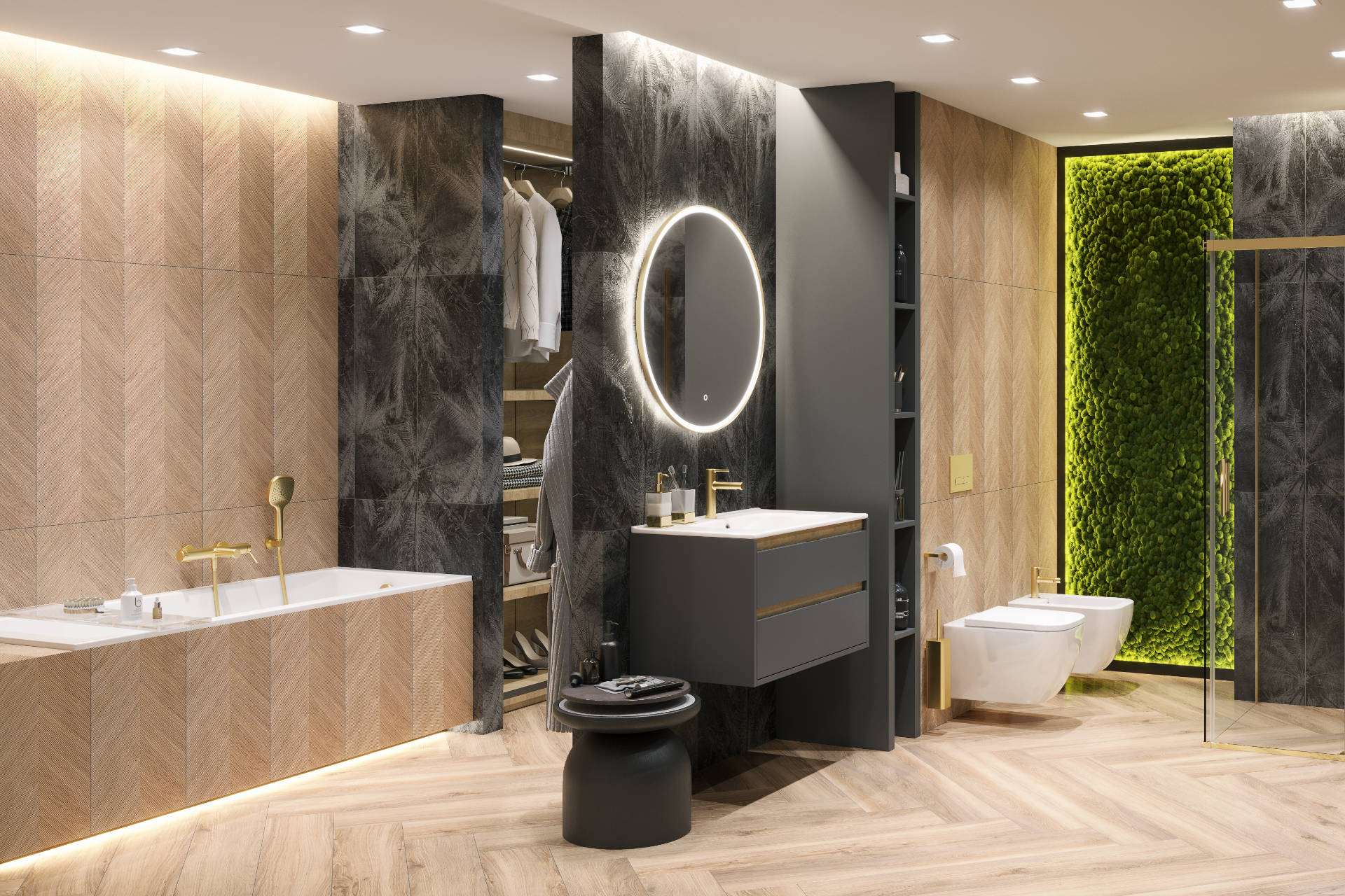 Tuto szafka wisząca pod umywalkę Excellent bateria wannowa Pi złota