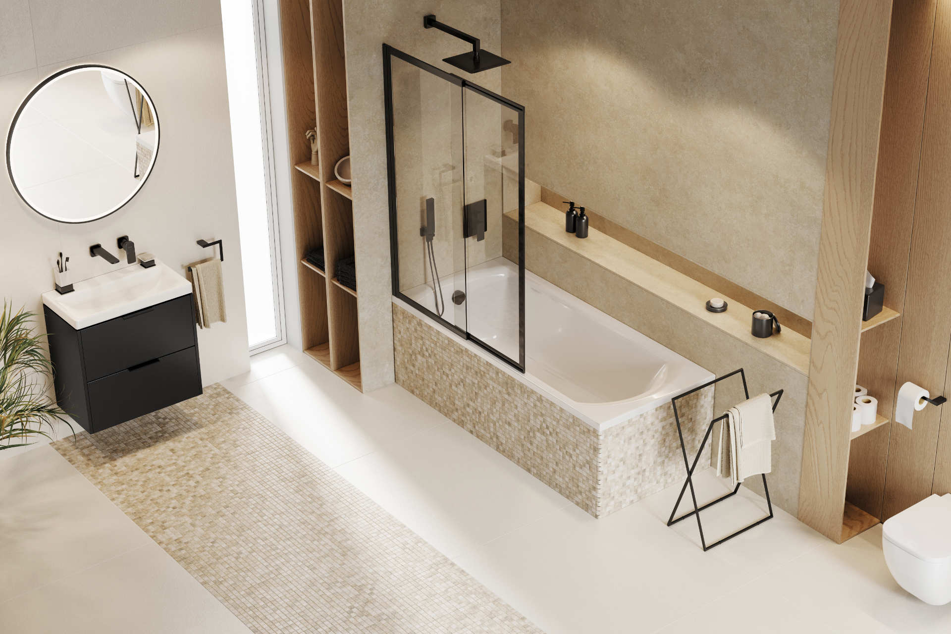 Zestaw prysznicowo-wannowy podtynkowy 3F, czarny mat