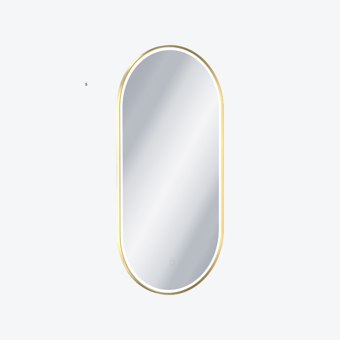 Lustro owalne LED w ramie aluminiowej złoty połysk