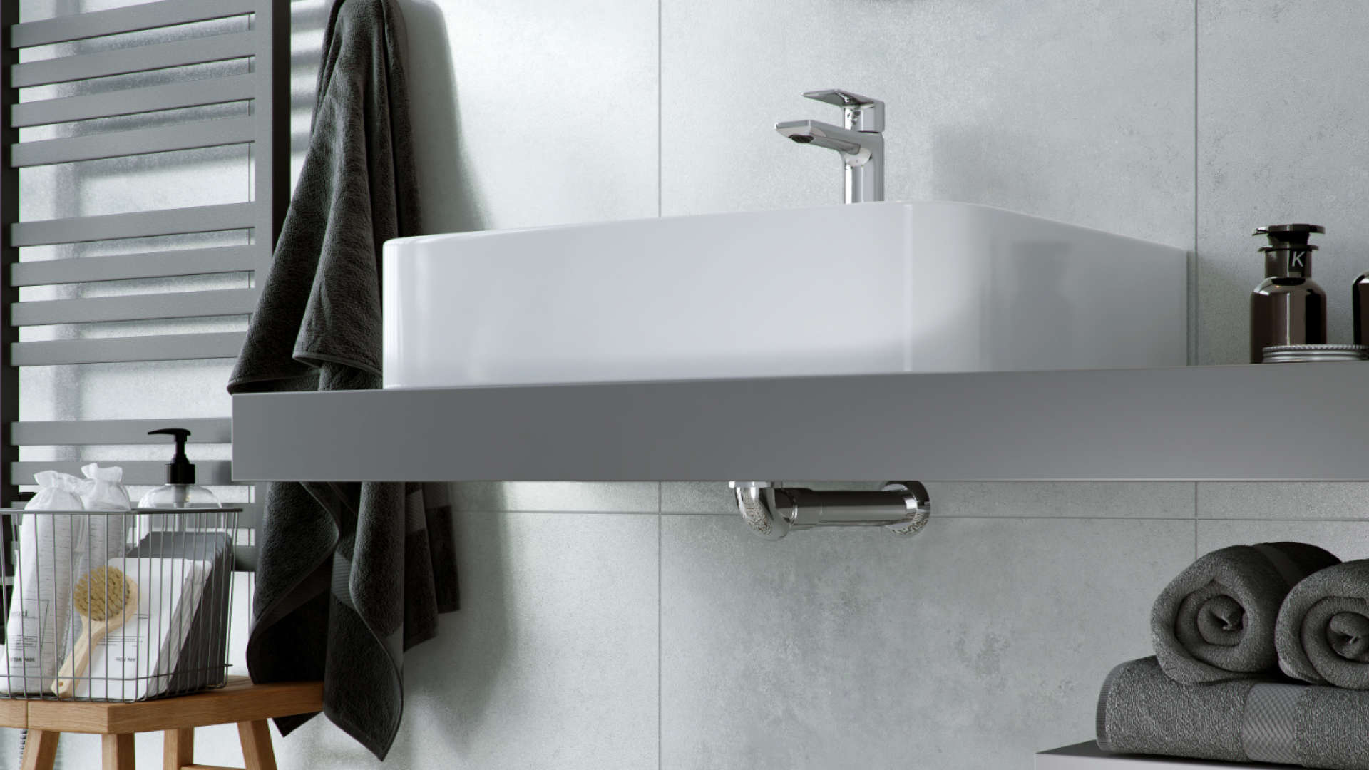 Syfon umywalkowo-bidetowy niski z rurą sztywną, chrom