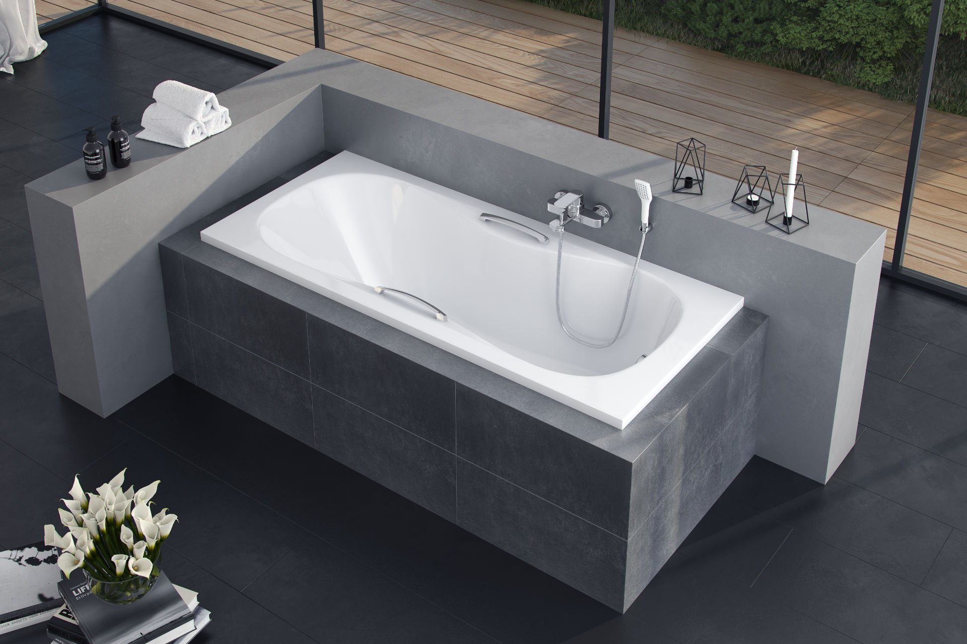 Clesis Lux wanna prostokątna 170x75 chromowane uchwyty