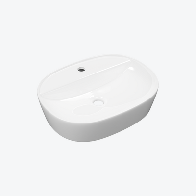 Ronity 50S umywalka nablatowa 50x38 cm owalna z otworem na baterię, biały połysk