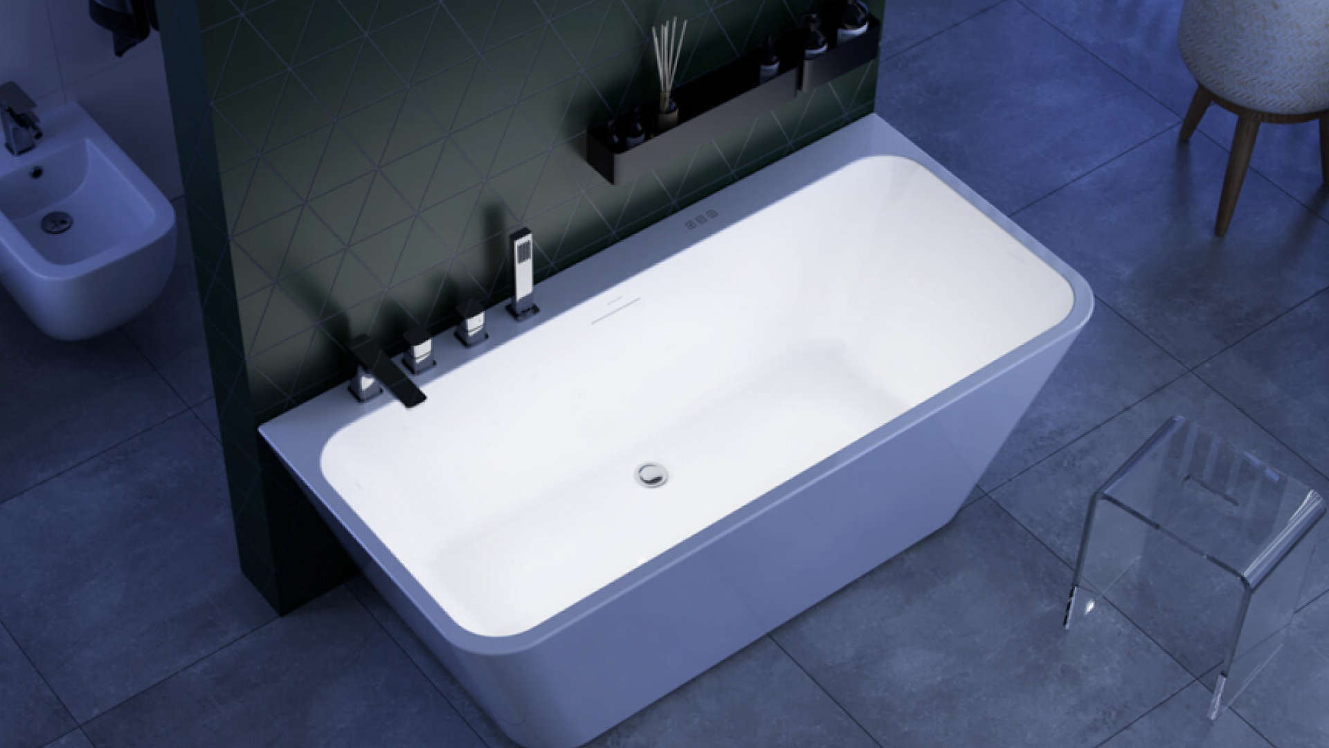 Chromoterapia 4-LED z wanną przyścienną Lila 2.0, 160 cm