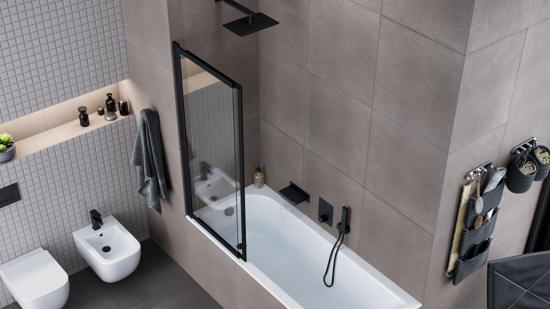 Krotos wylewka podtynkowa kaskadowa, czarny mat