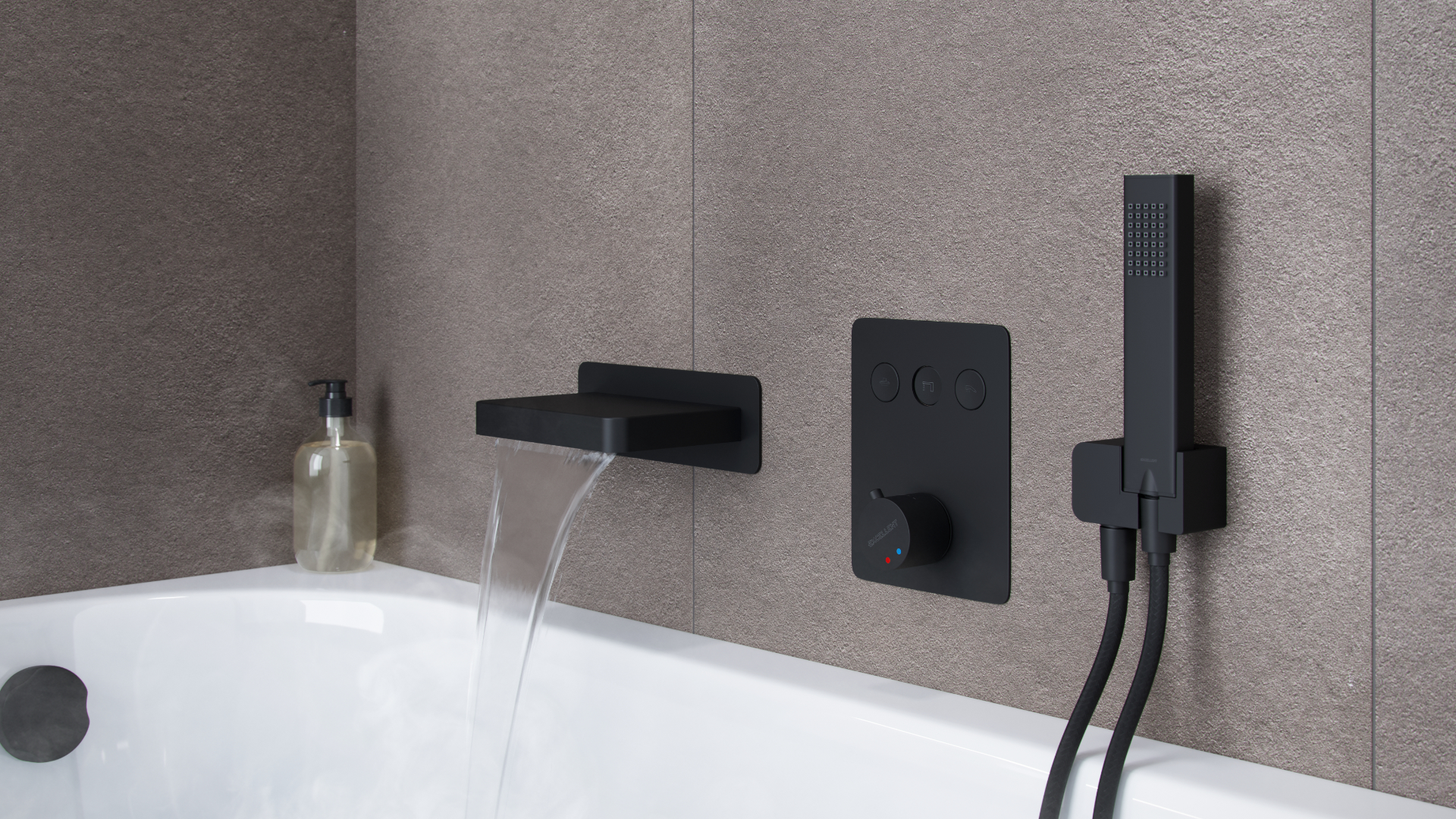 Krotos wylewka podtynkowa kaskadowa, czarny mat