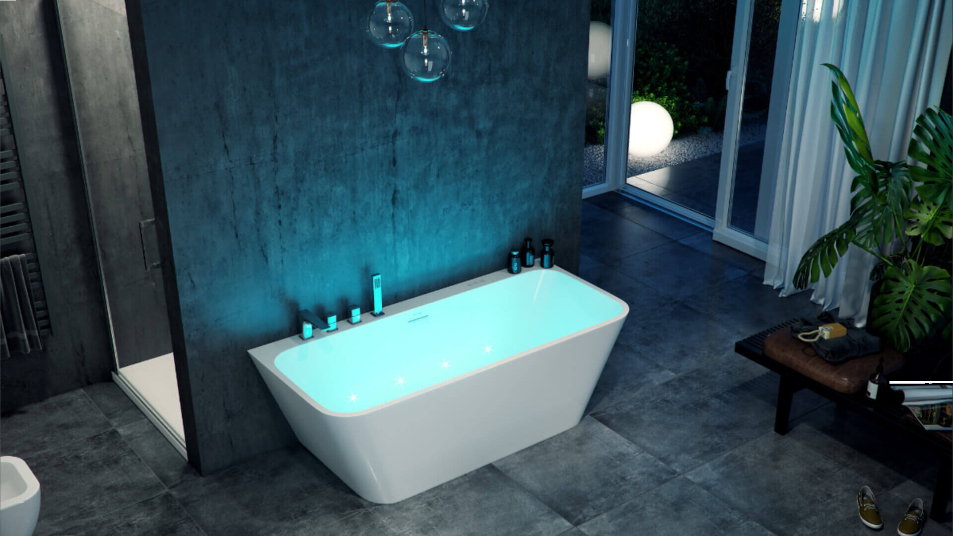 System podwodnego oświetlenia 4-LED z wanną przyścienną Lila 2.0, 160 cm