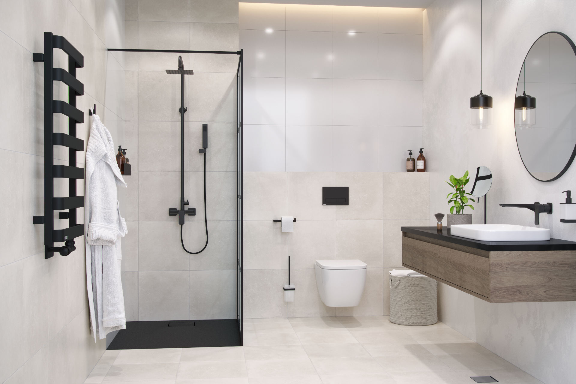 Brodzik LAVANO SLIM 100x90 Czarny zestaw prysznicowy Keria Rain