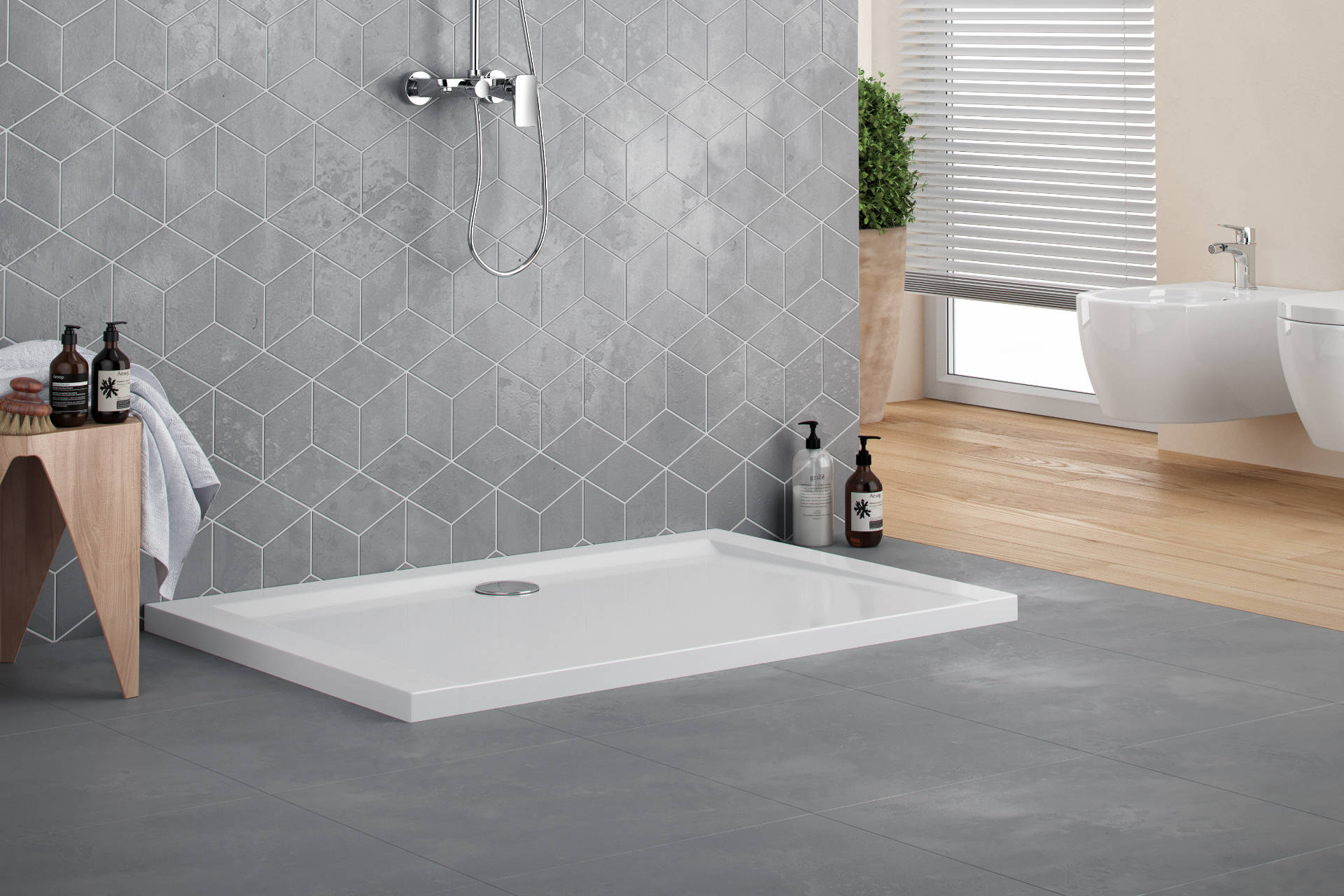 Brodzik prostokątny, biały, niski 90x80