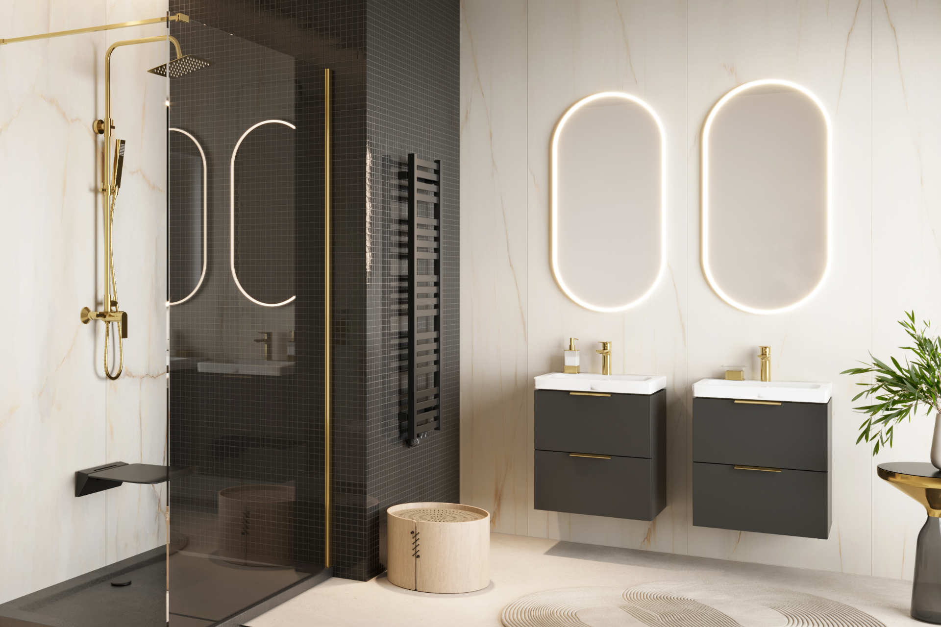 Horos grzejnik łazienkowy 121x35 Excellent czarny soft meble Blanko