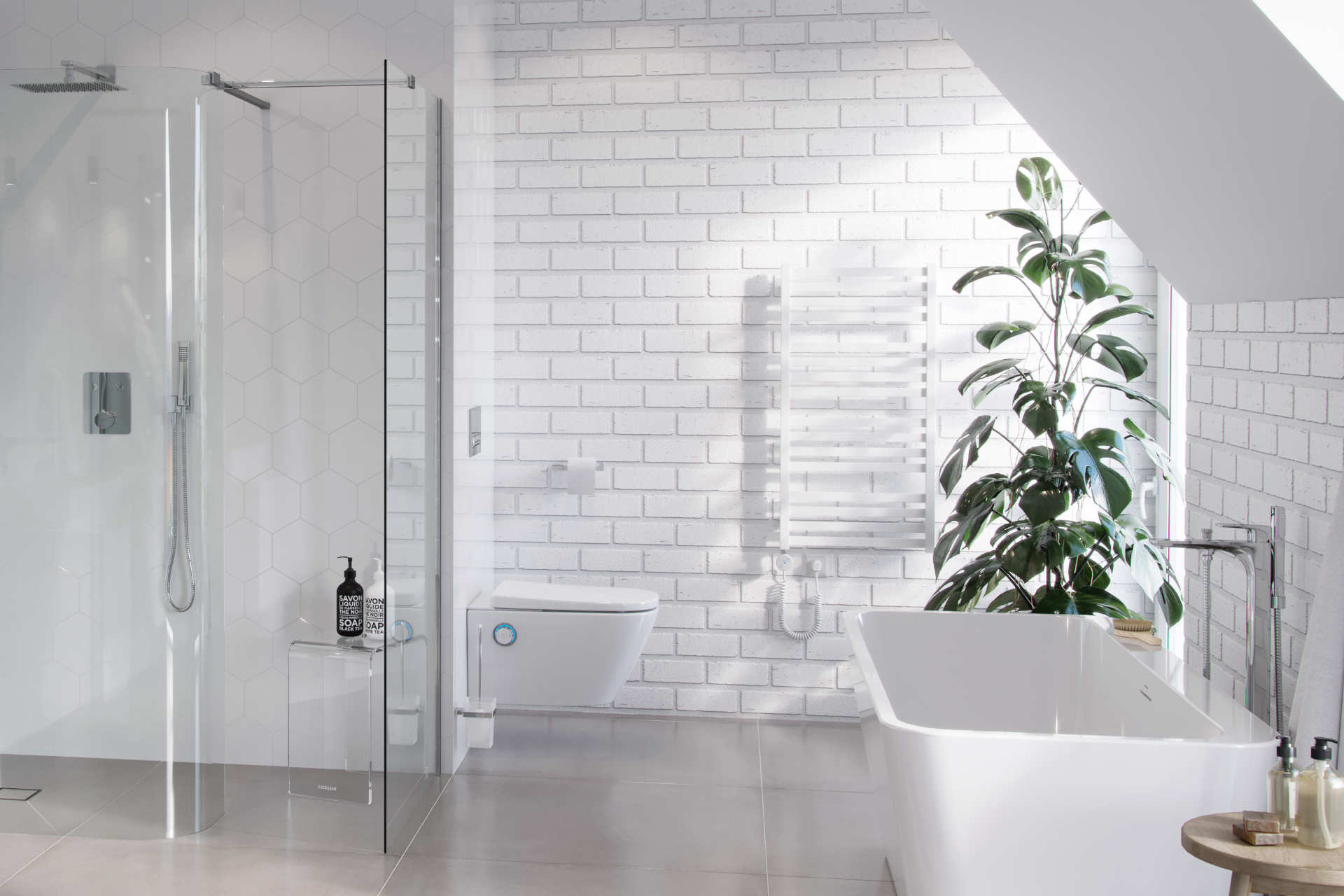 Horos grzejnik łazienkowy 96x50 Excellent biały soft kabina Vidoq