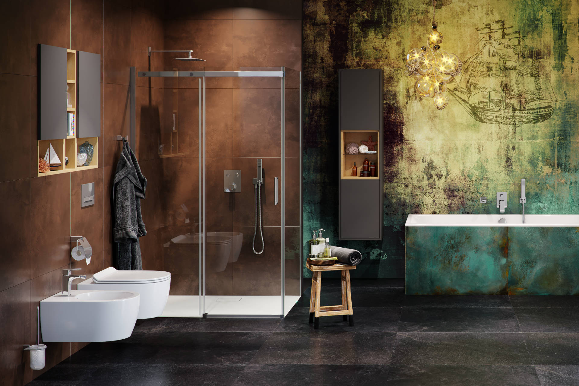 Tuto szafka wisząca z frontem Excellent czarna komplet ze słupkiem