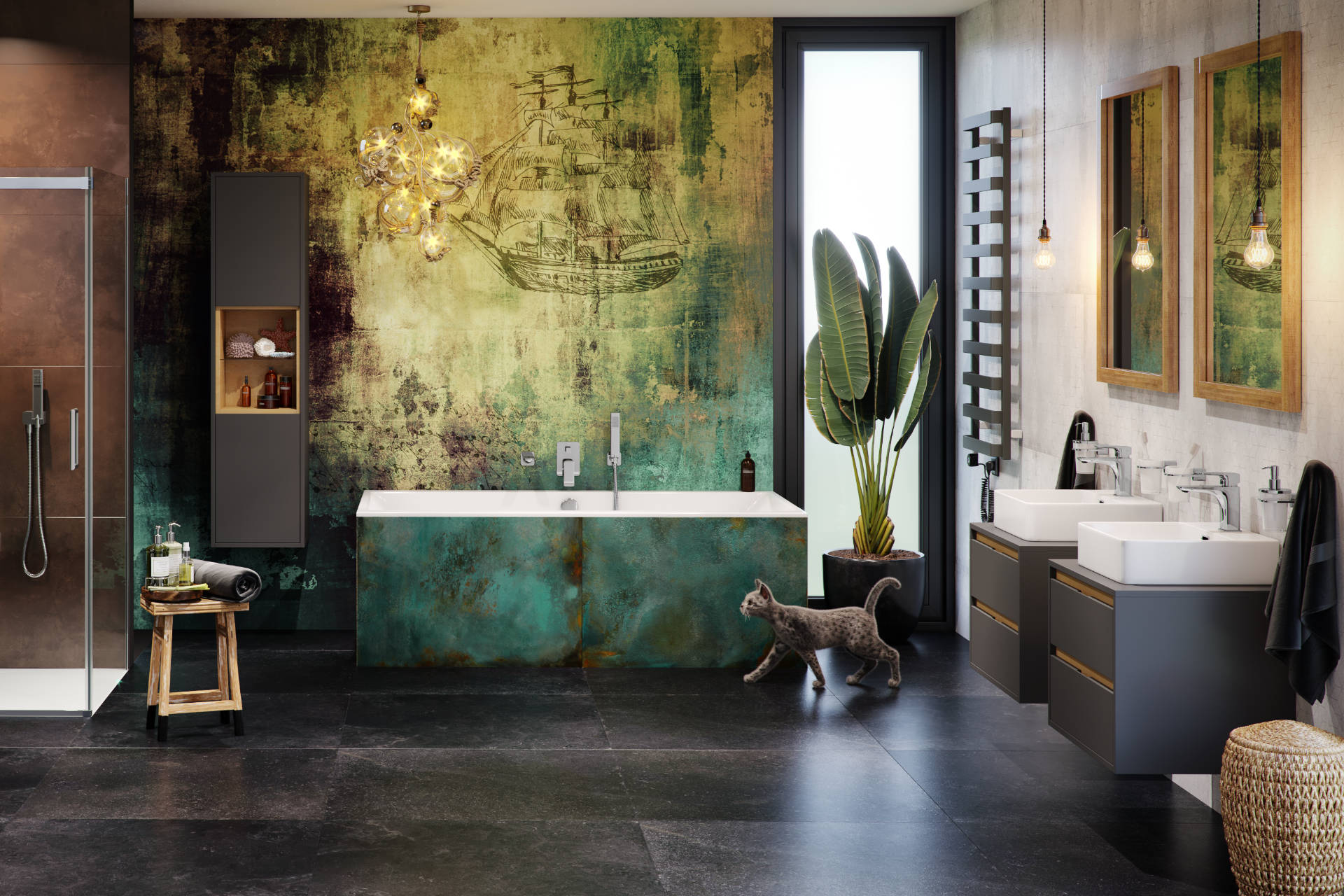 Tuto szafka wisząca pod umyalkę nablatową z szafkami Excellent umywalka Rima