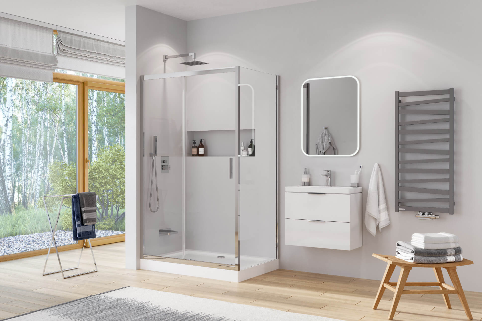 Seria 201 ścianka boczna 80 cm, powłoka Clean Control, chrom przezroczyste