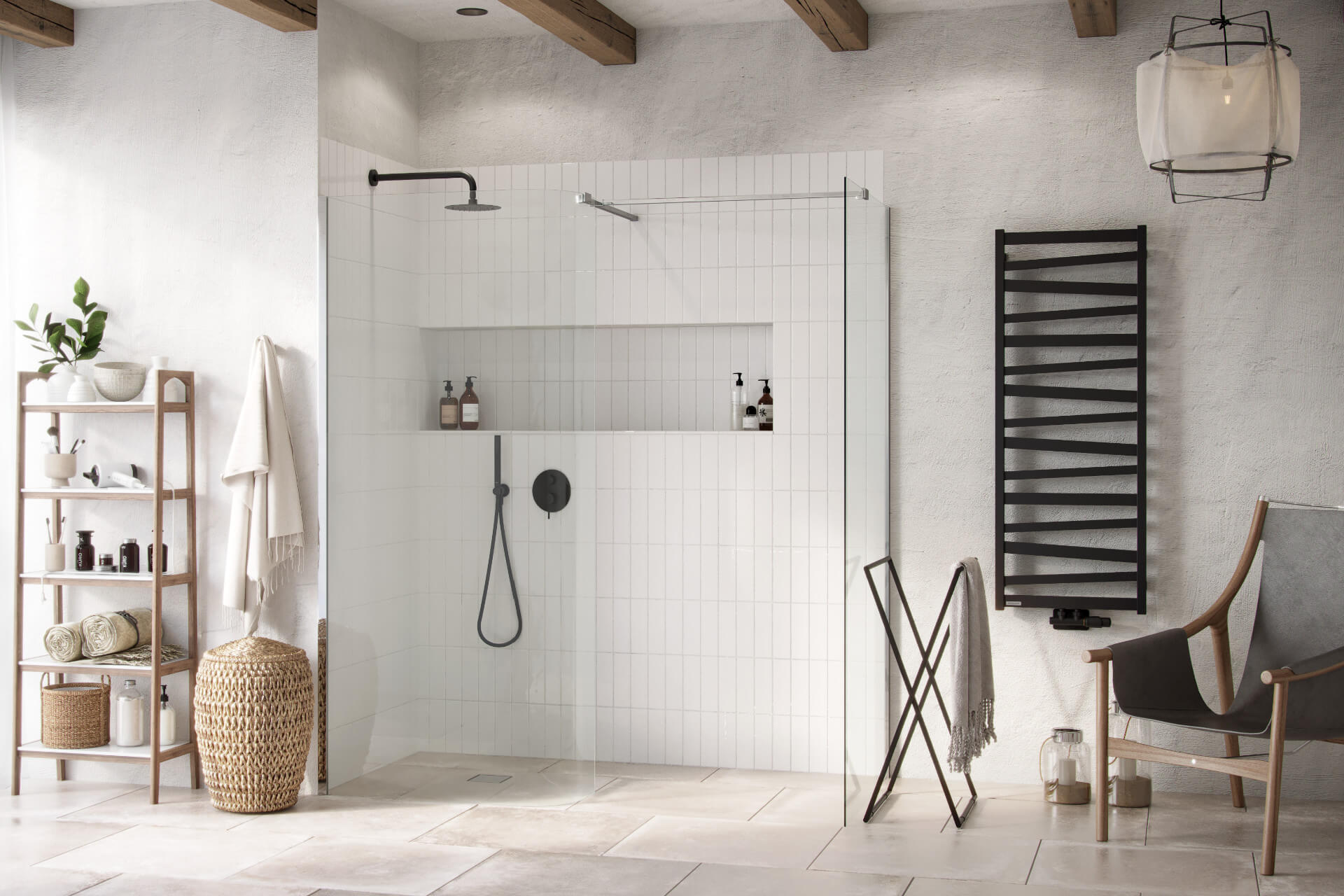 Vidoq walk-in ścianka prysznicowa gięta 93x200 cm, powłoka Clean Control, chrom