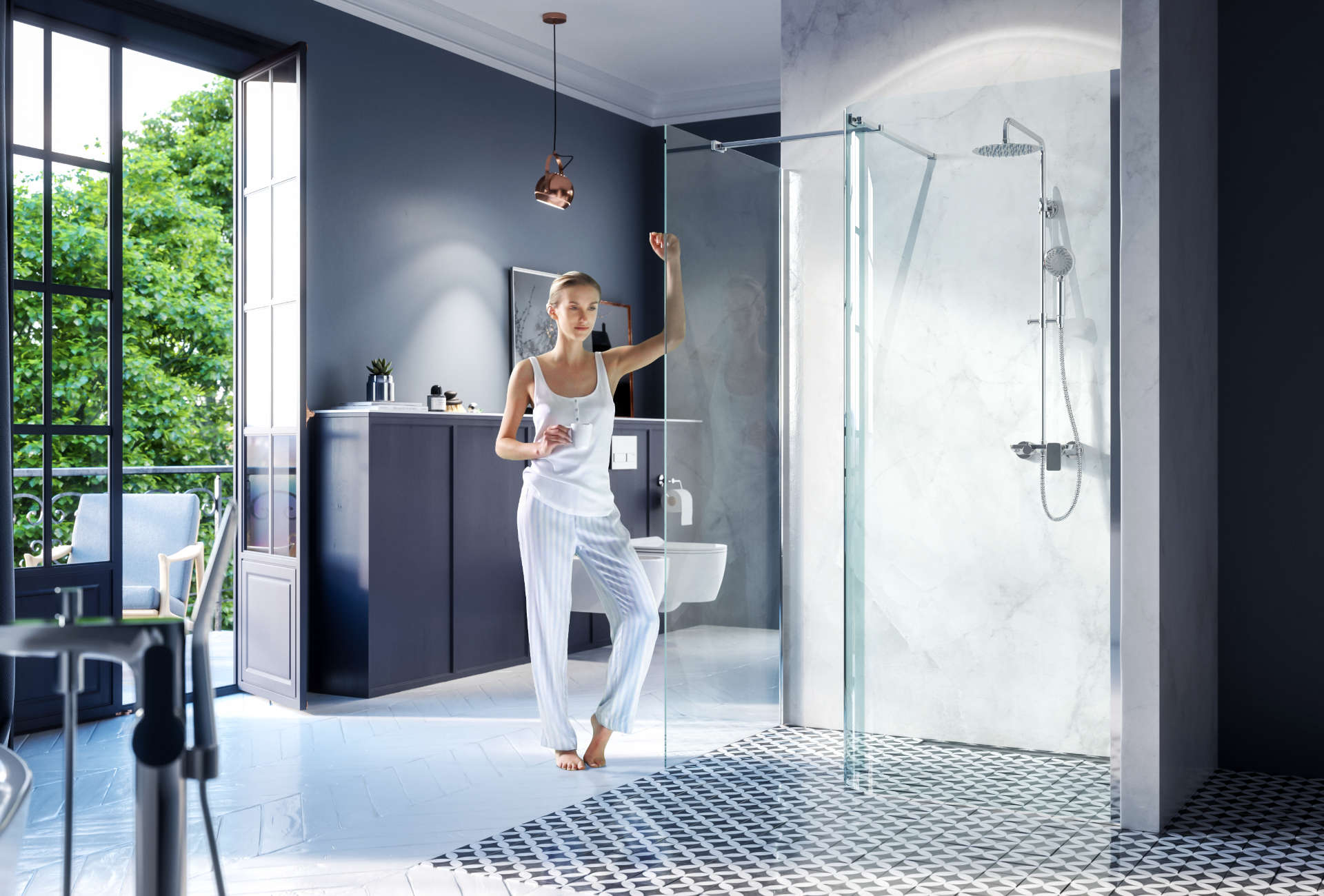 Vidoq walk-in ścianka prysznicowa gięta 93x200 cm, powłoka Clean Control, chrom