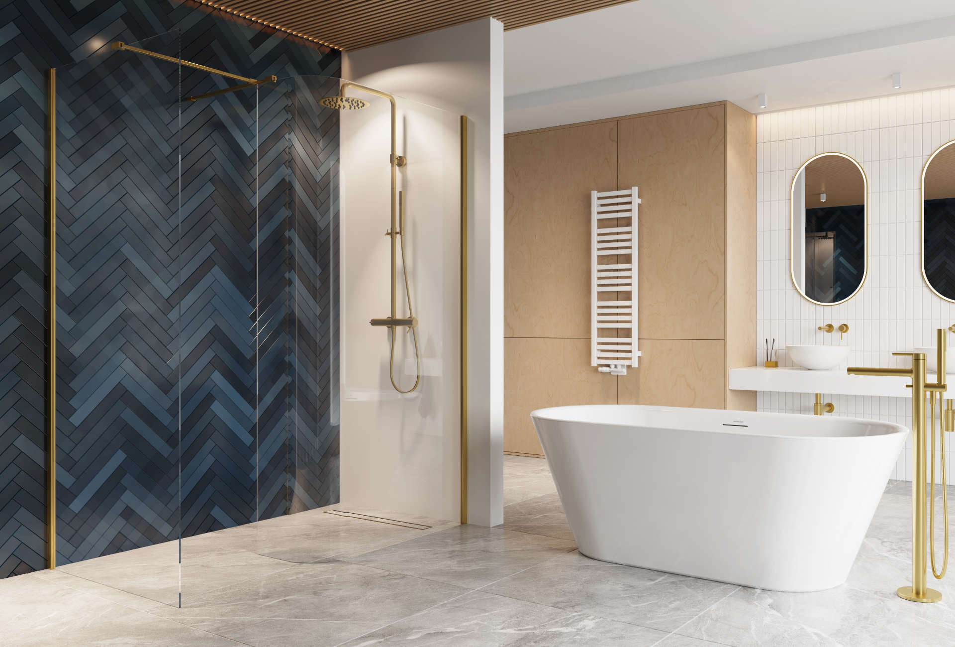 Vidoq walk-in ścianka prysznicowa prosta 120x200 cm, powłoka Clean Control, złoty połysk