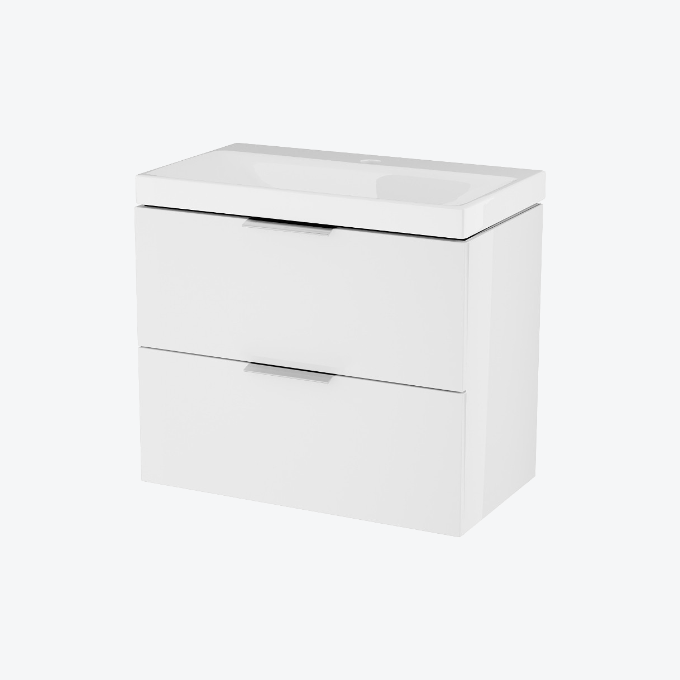 Blanko szafka 64 cm, biały połysk z umywalką z otworem na baterię, uchwyt chrom