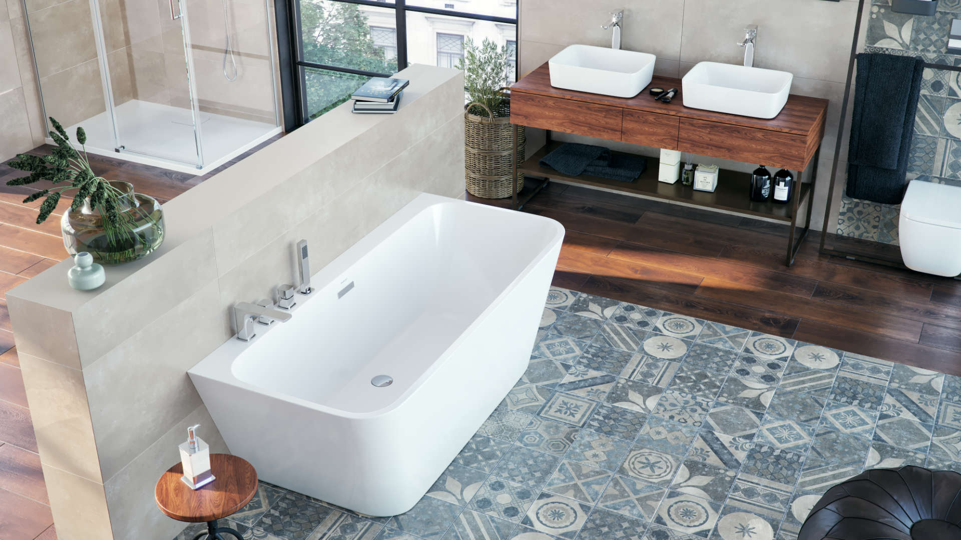 Korek klik-klak do wanien wolnostojących czyszczony od góry, miedziany szczotkowany