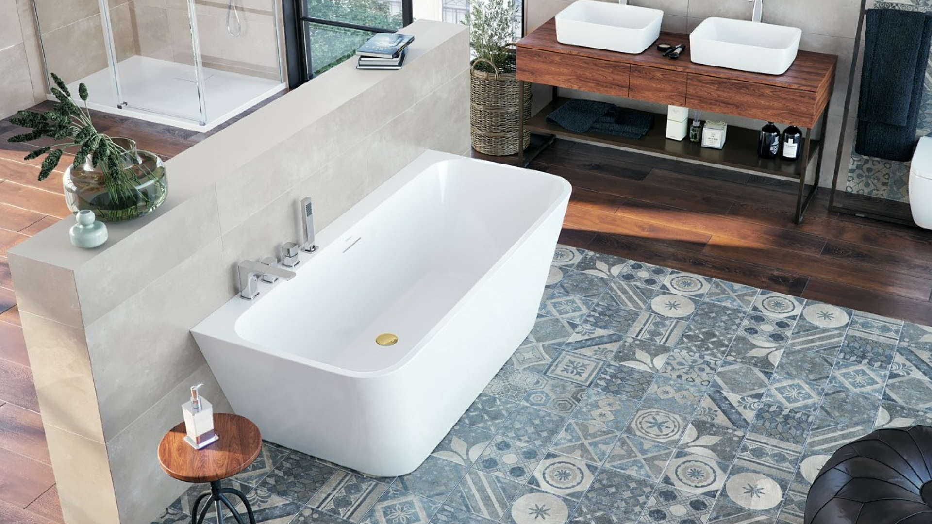 Korek klik-klak do wanien wolnostojących czyszczony od góry, złoty szczotkowany