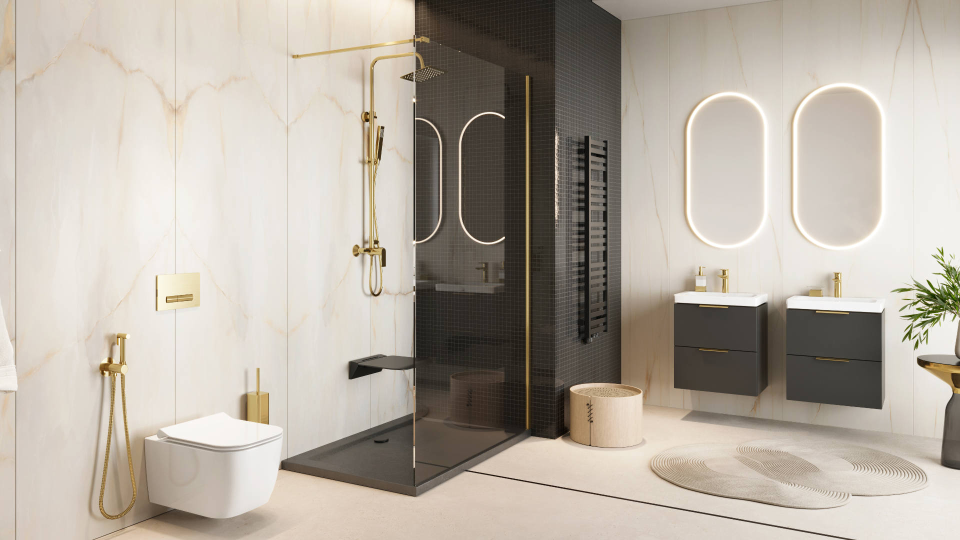 Riko szczotka wolnostojąca/do ściany, złoty połysk