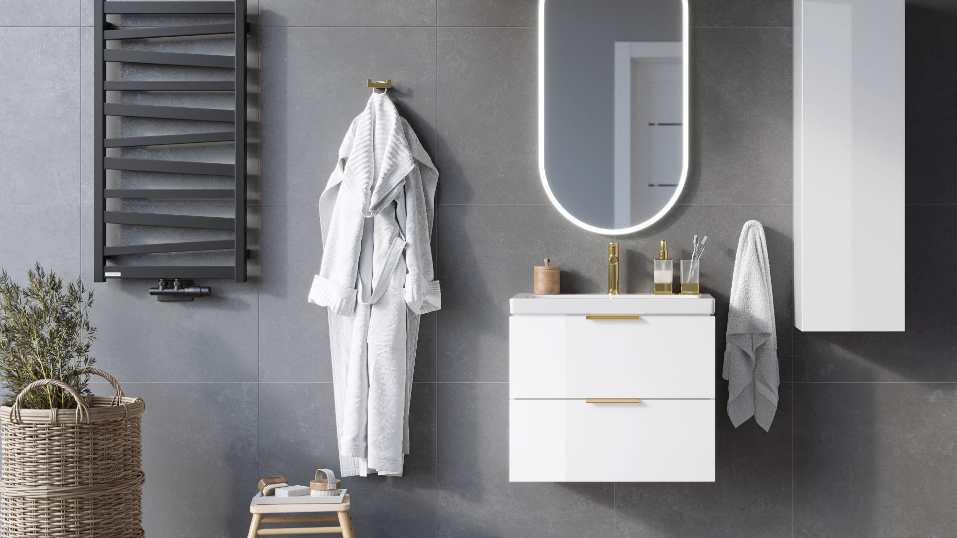 Blanko szafka 64 cm, czarny soft z umywalką z otworem na baterię, uchwyt czarny