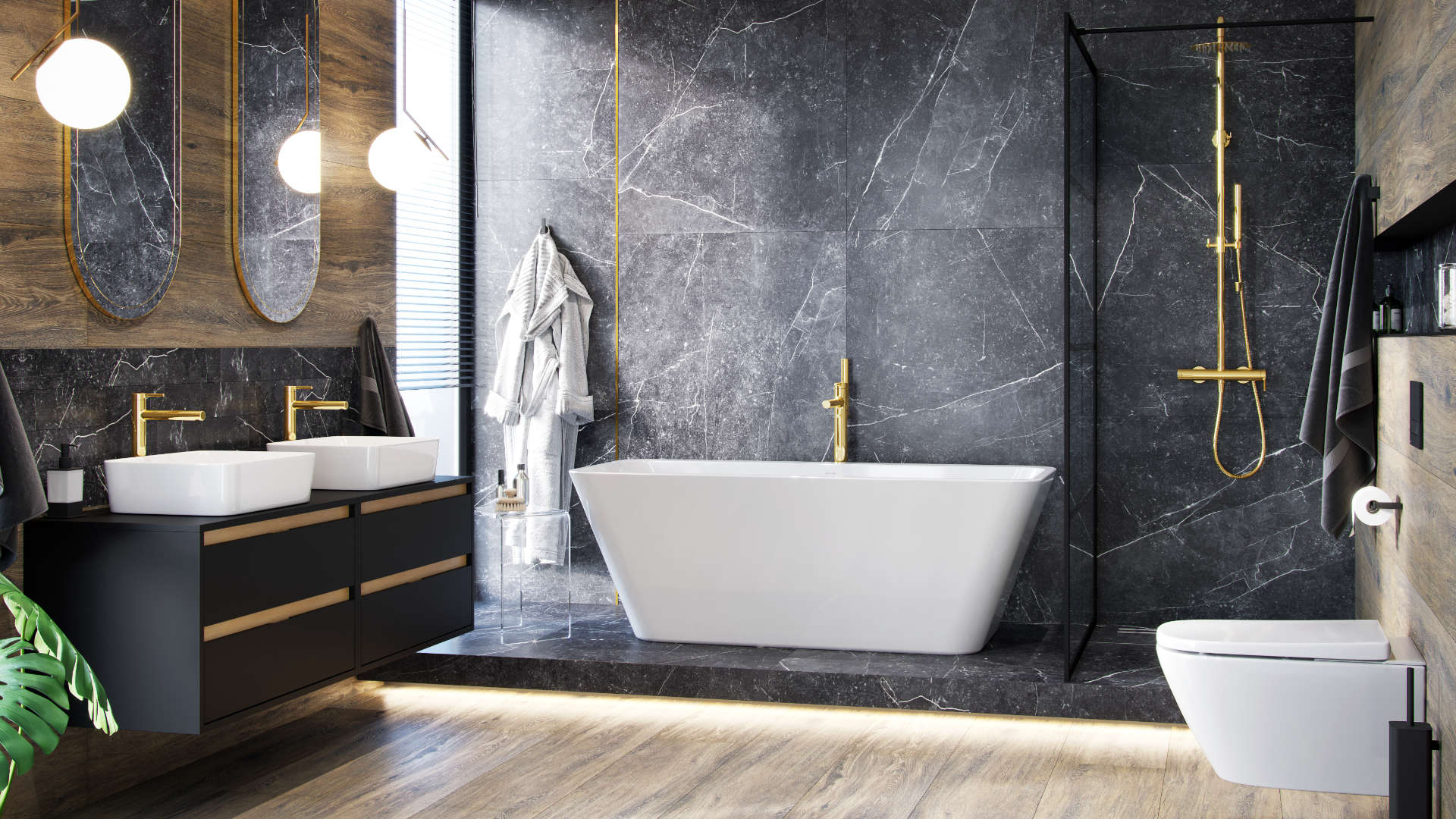 PI bateria umywalkowa stojąca wysoka, złoty połysk