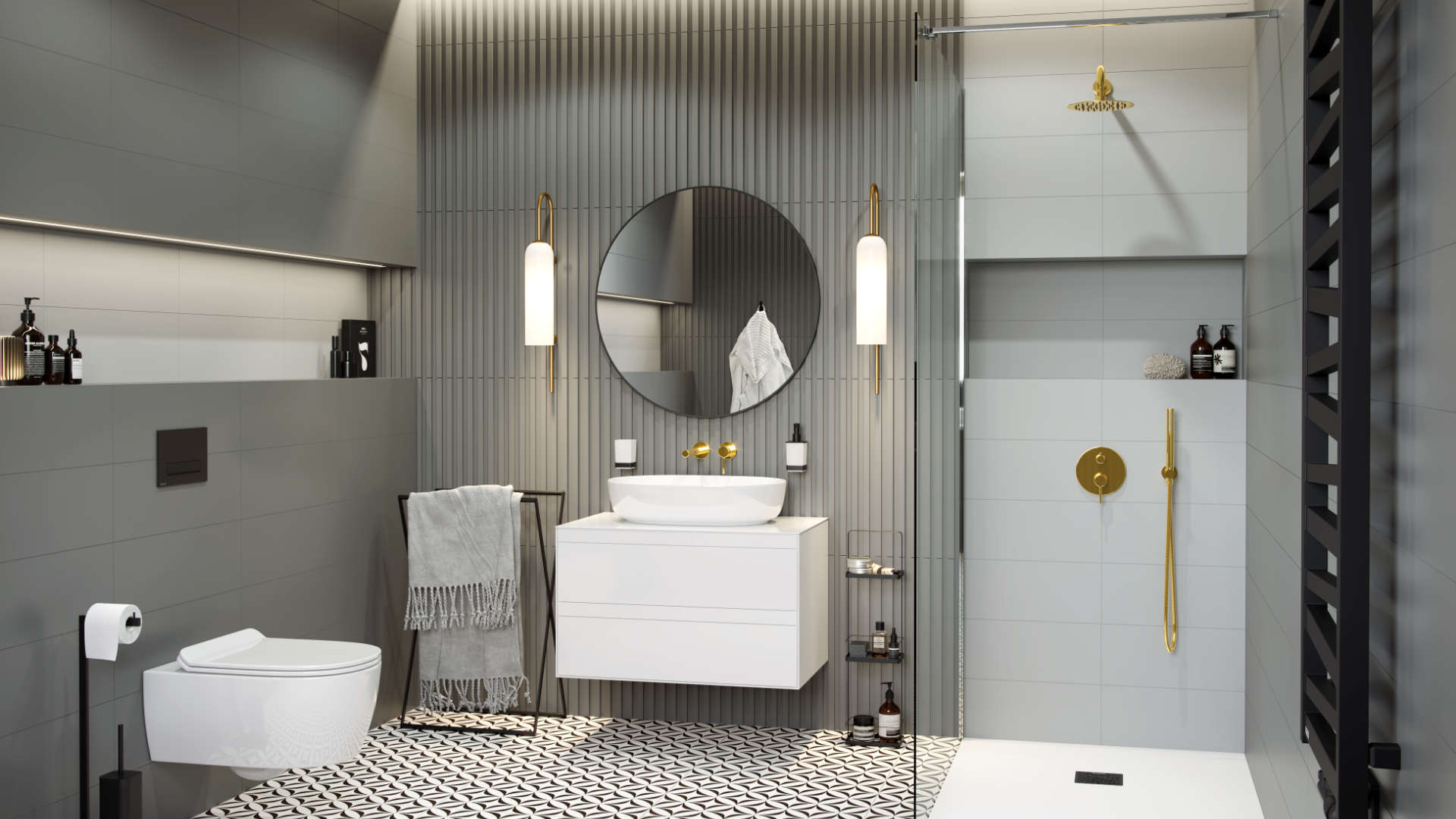 PI bateria prysznicowo-wannowa podtynkowa, złoty połysk