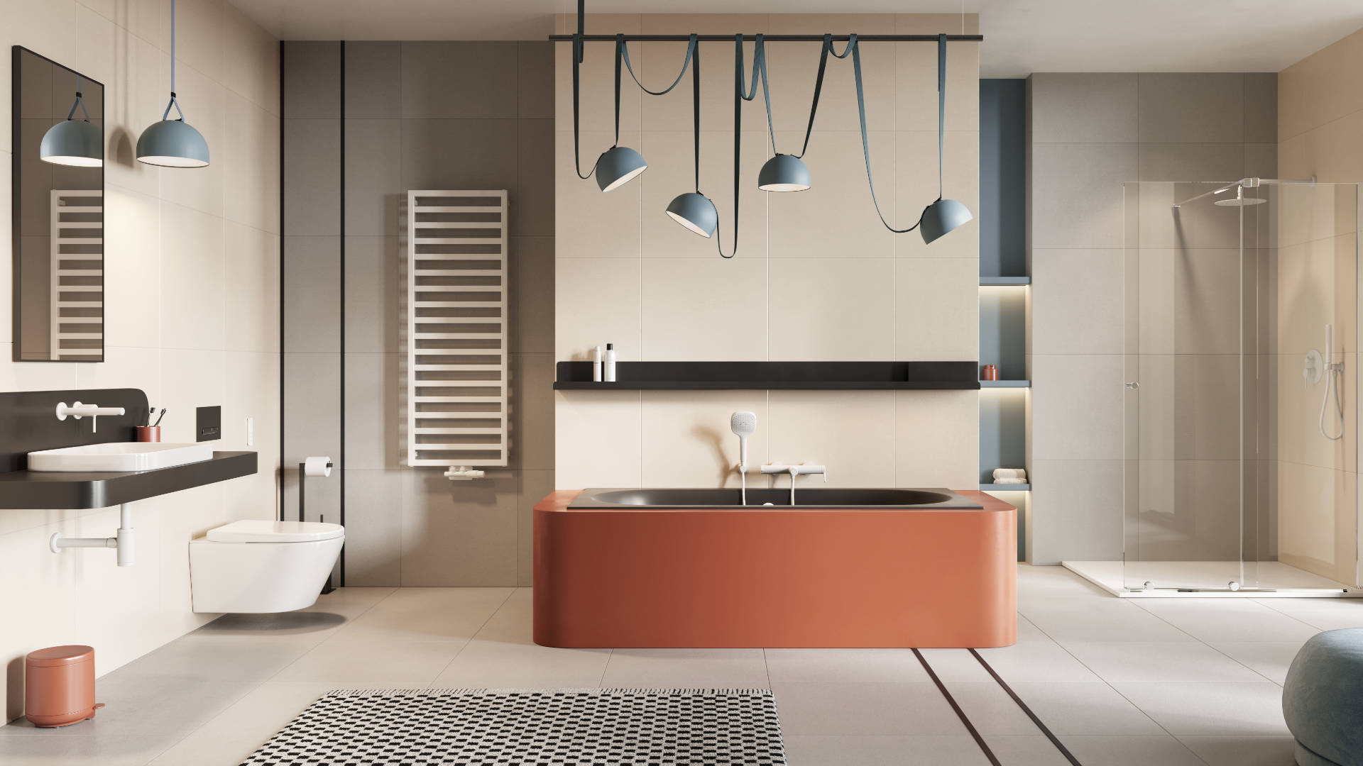 PI zestaw prysznicowo-wannowy podtynkowy 2 funkcyjny z deszczownicą 20 cm, biały mat