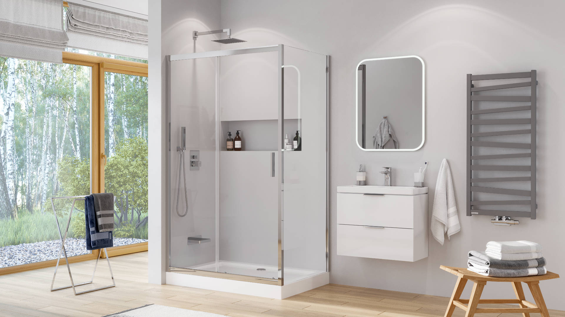 Blanko szafka 64 cm, szałwiowy mat z umywalką z otworem na baterię, uchwyt chrom