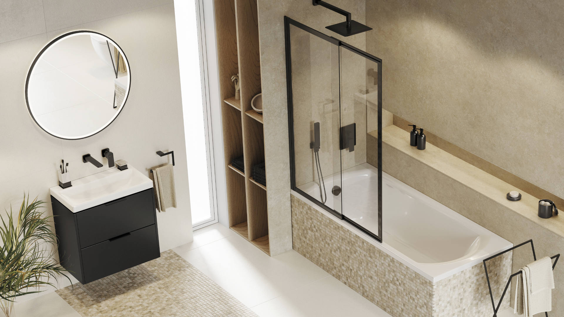 Blanko szafka 49 cm, czarny soft z umywalką z otworem na baterię, uchwyt chrom