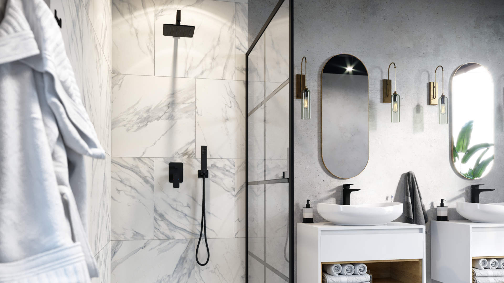 Keria zestaw prysznicowo-wannowy podtynkowy z deszczownicą 20x20 cm, 2 funkcyjny, czarny mat