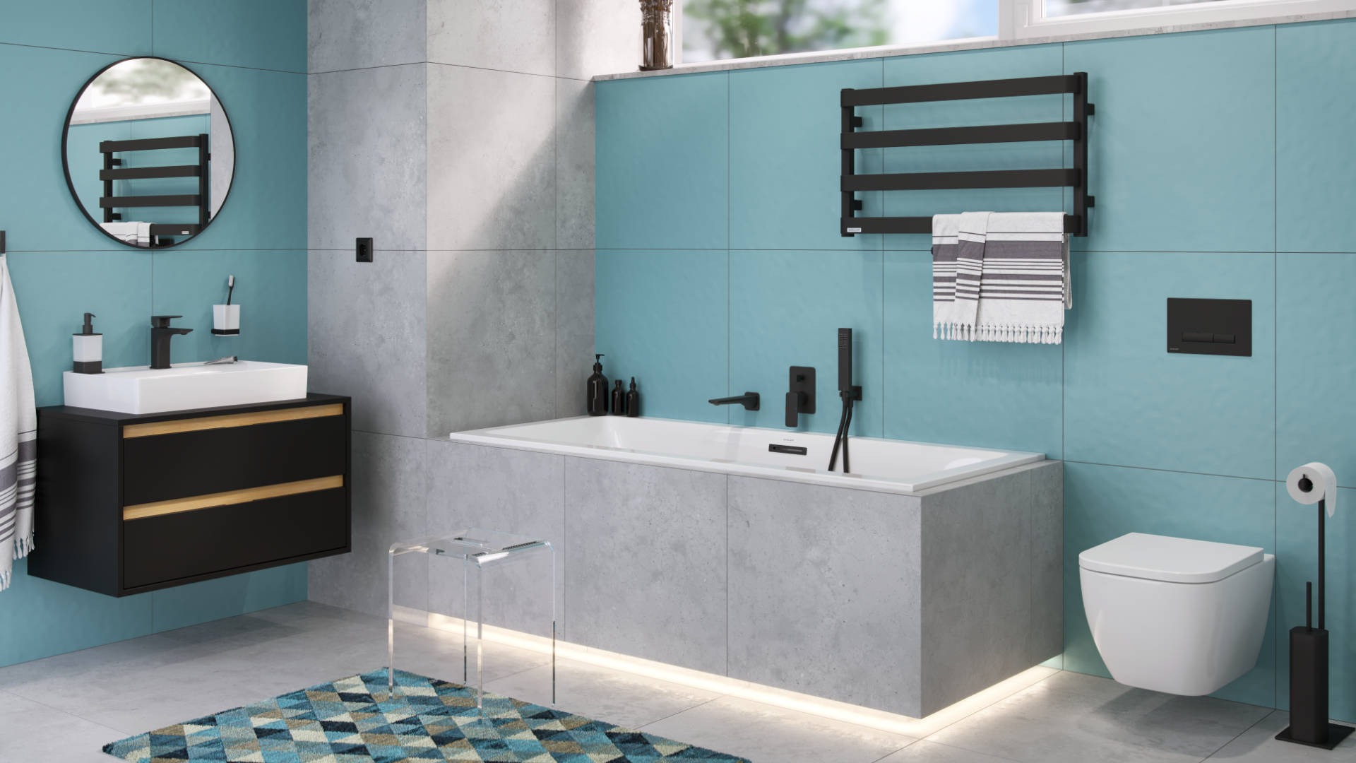 Keria bateria prysznicowo-wannowa podtynkowa 2 funkcyjna, czarny mat