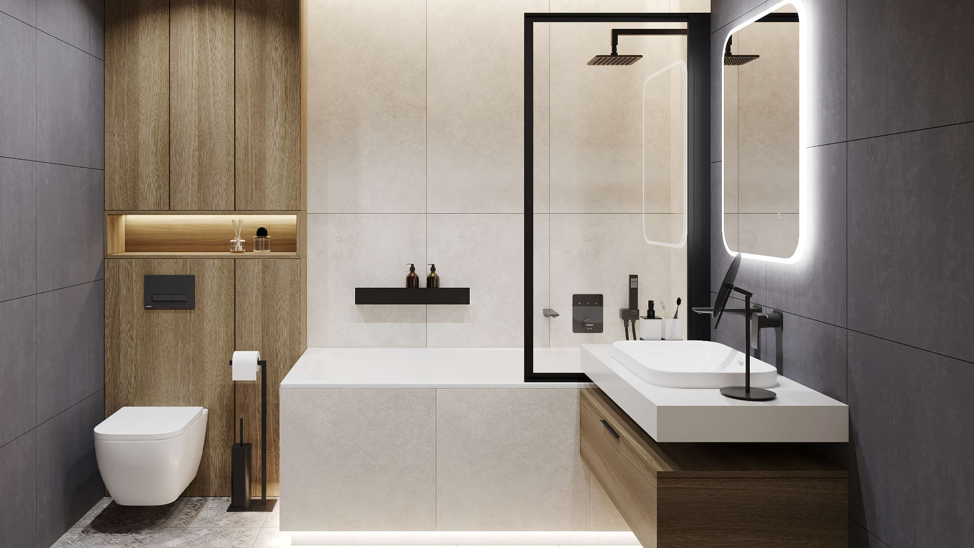 Keria bateria prysznicowo-wannowa podtynkowa 2 funkcyjna, czarny mat