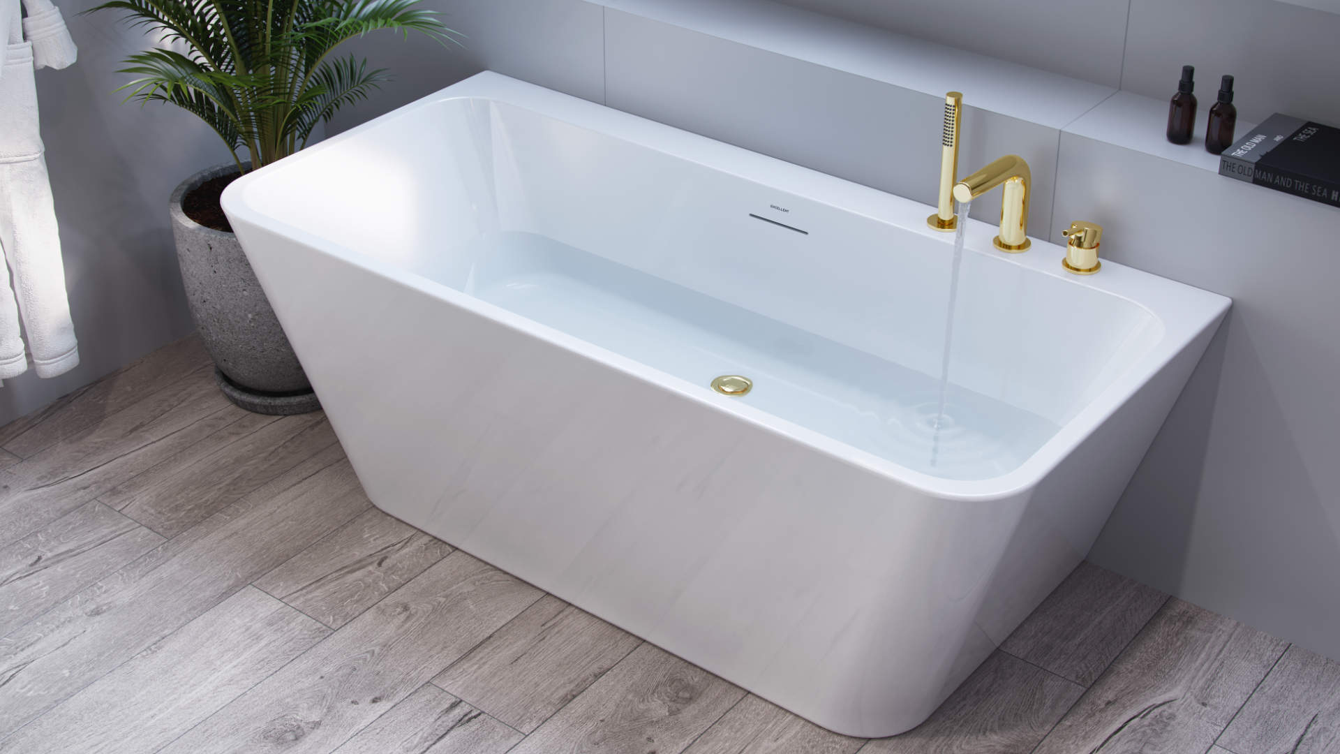 Korek klik-klak do wanien wolnostojących czyszczony od góry, złoty szczotkowany