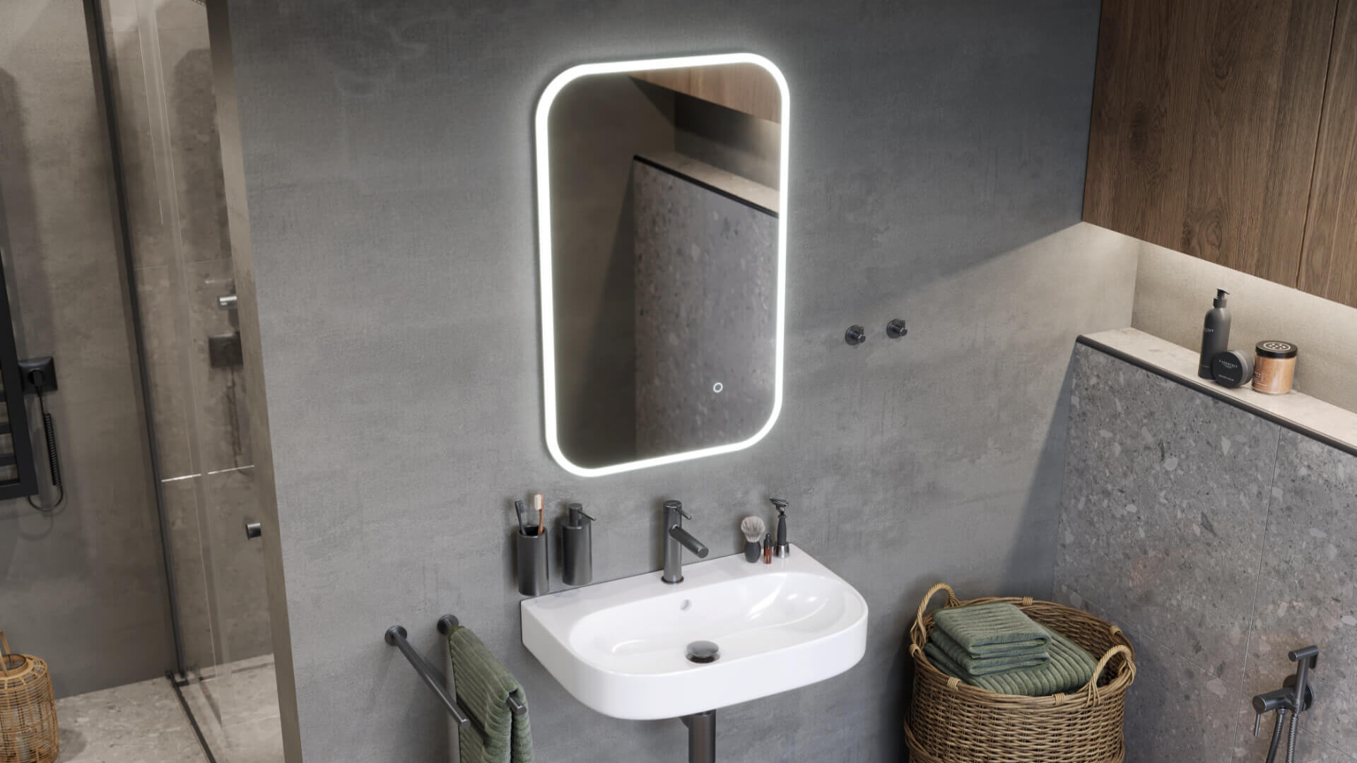 Lumiro lustro łazienkowe 80x50 cm prostokątne, oświetlenie LED mata grzewcza, rama akrylowa