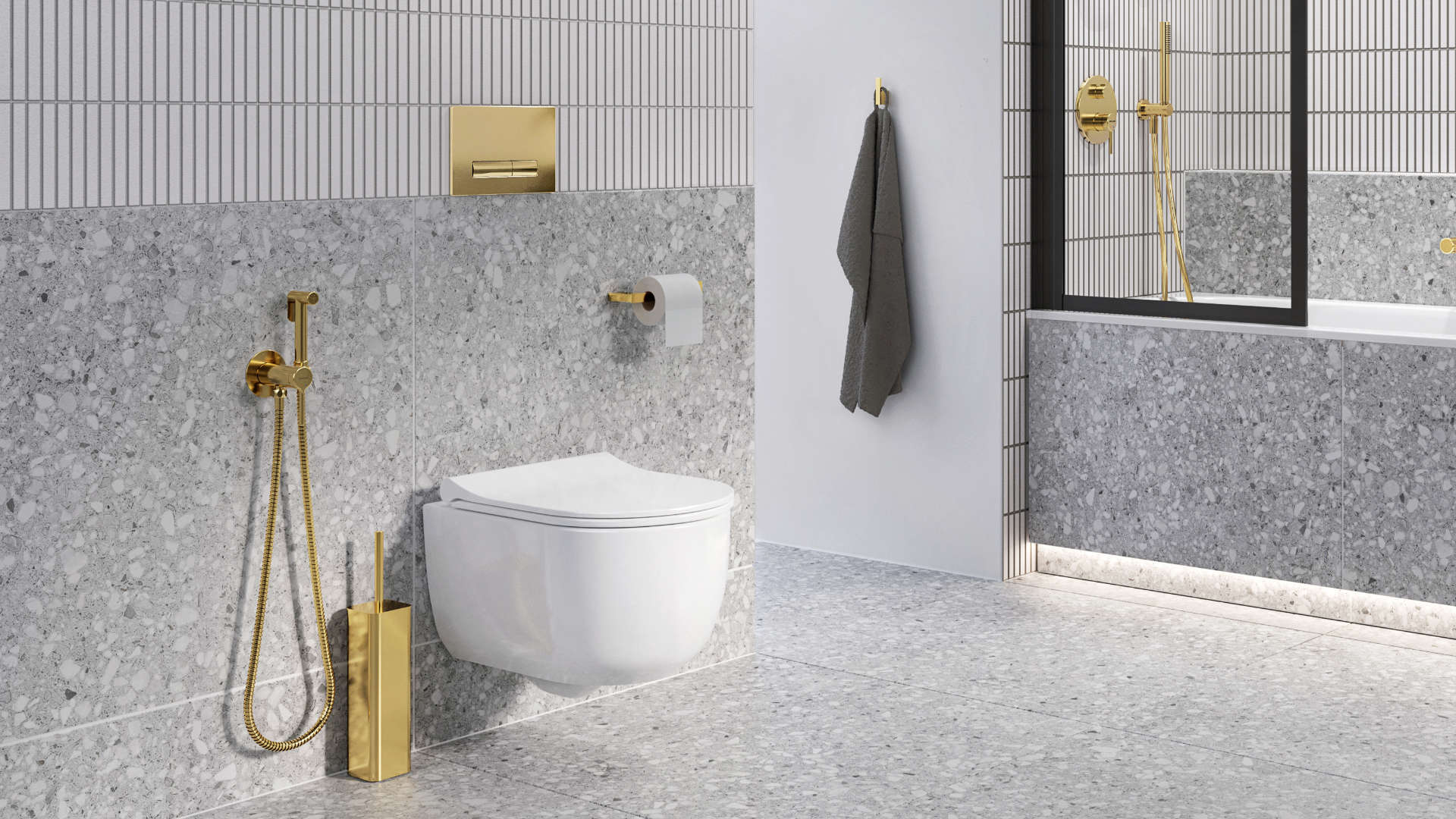 PI bateria bidetowa bidetta ze słuchawką prysznicową, złoty połysk