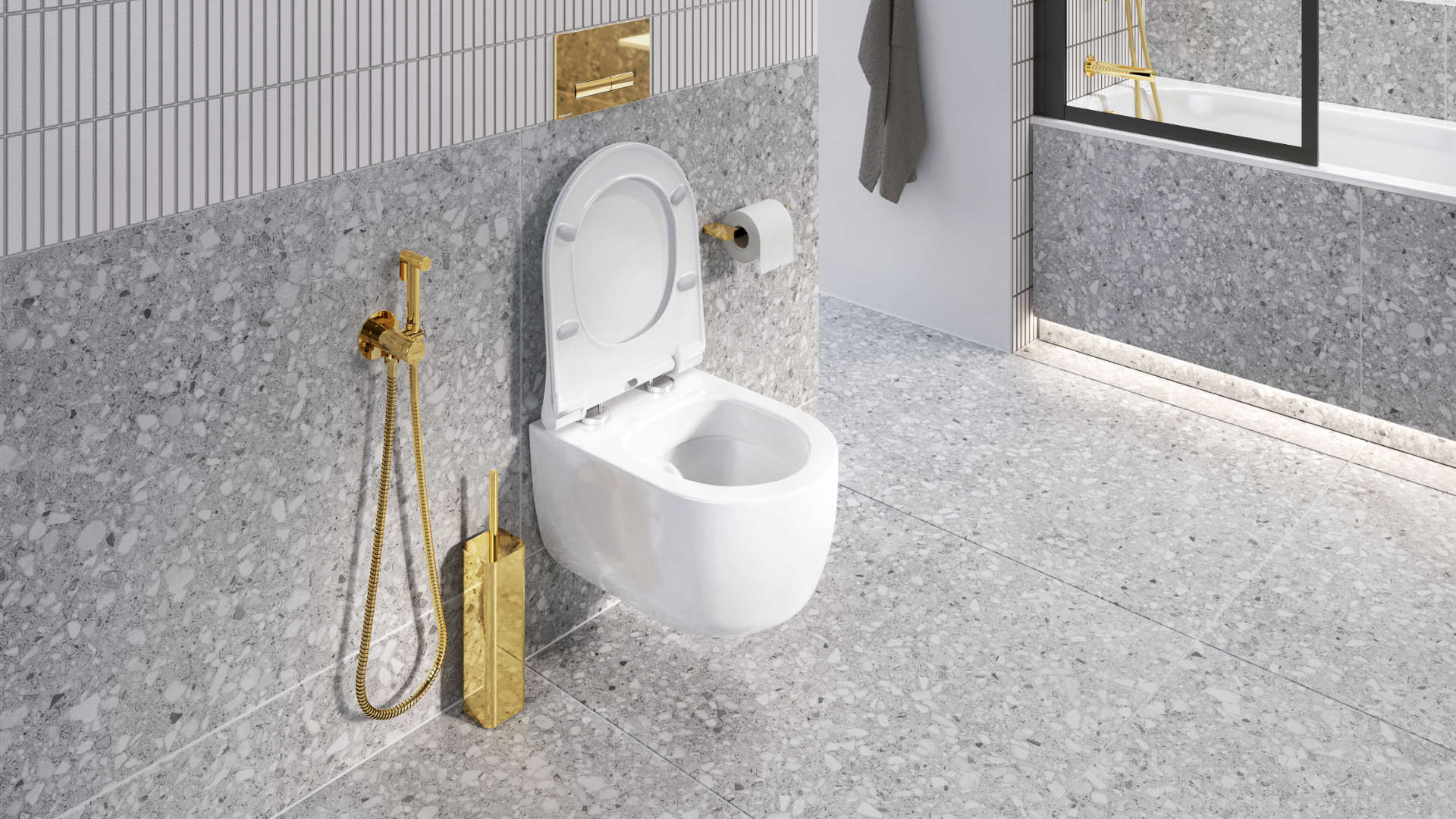 PI bateria bidetowa bidetta ze słuchawką prysznicową, złoty połysk