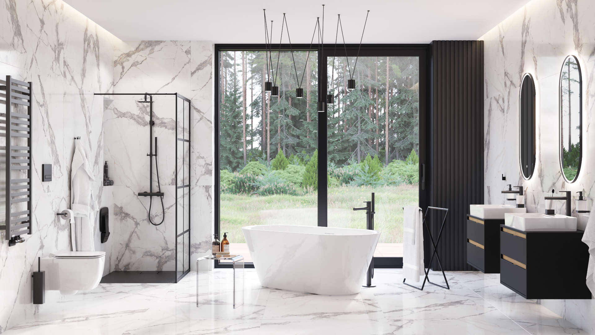 PI bateria wannowa wolnostojąca, czarny mat