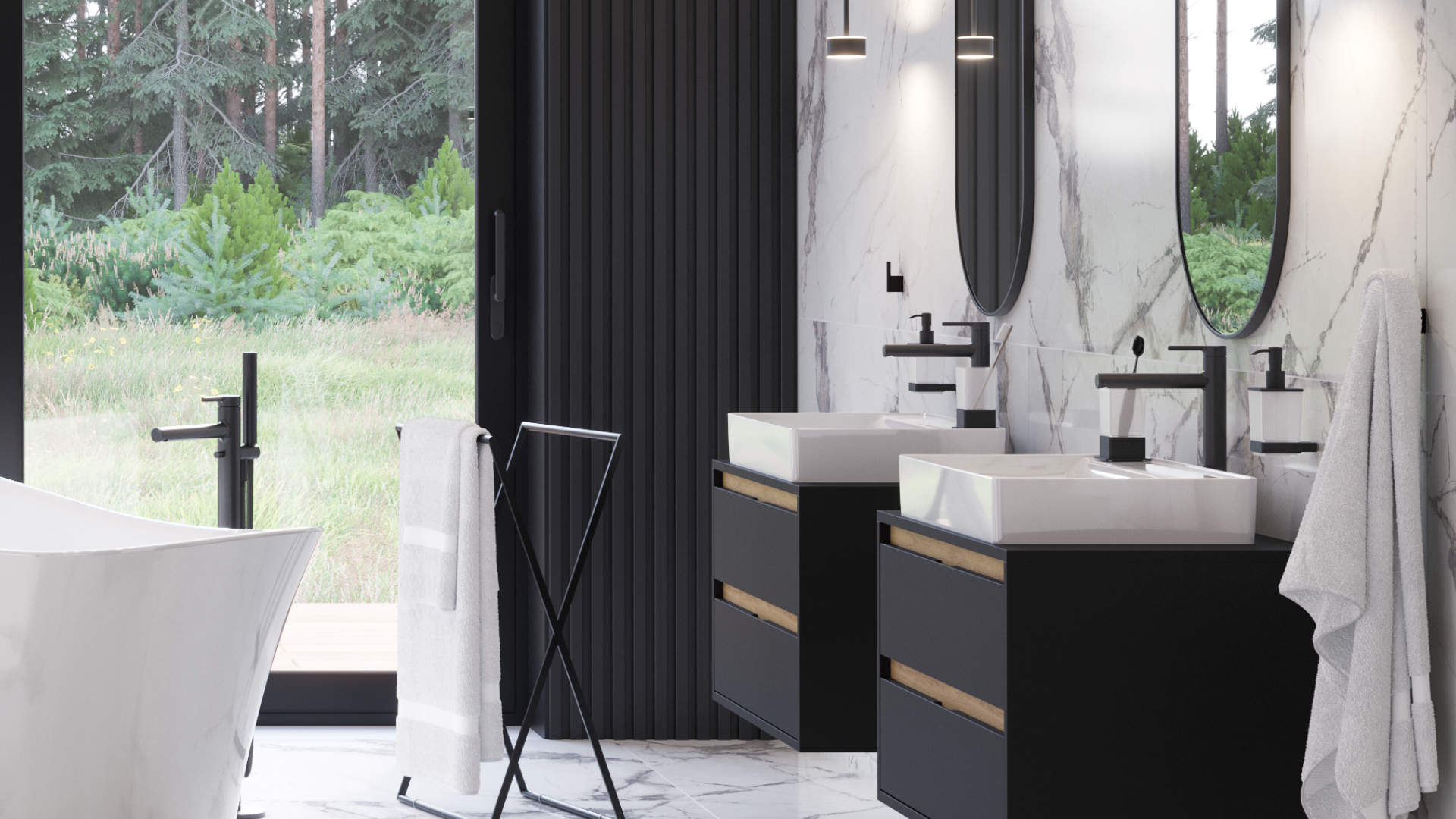 PI bateria wannowa wolnostojąca, czarny mat