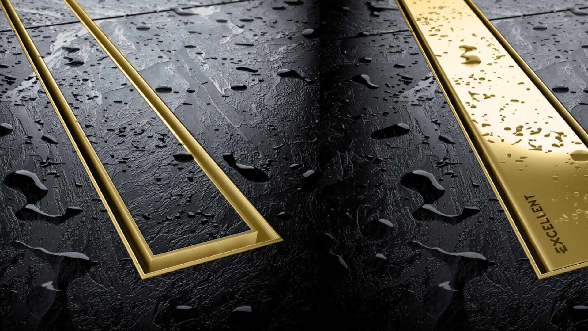 Stilio odpływ liniowy 90 cm z kołnierzem ruszt do wypełnienia płytką, złoty