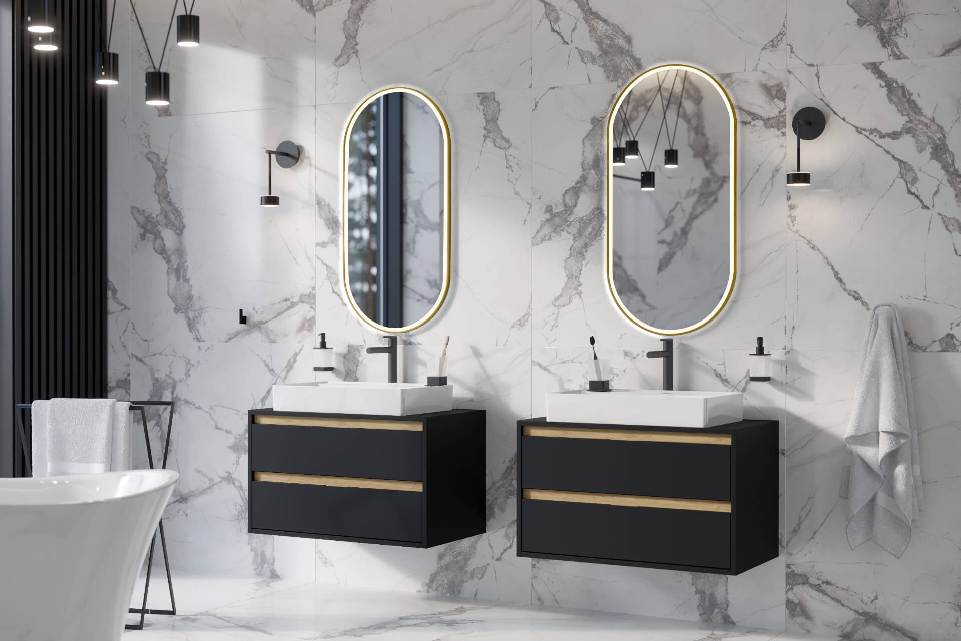 Corido lustro łazienkowe 100x50 cm owalne, oświetlenie LED mata grzewcza, miedziany szczotkowany