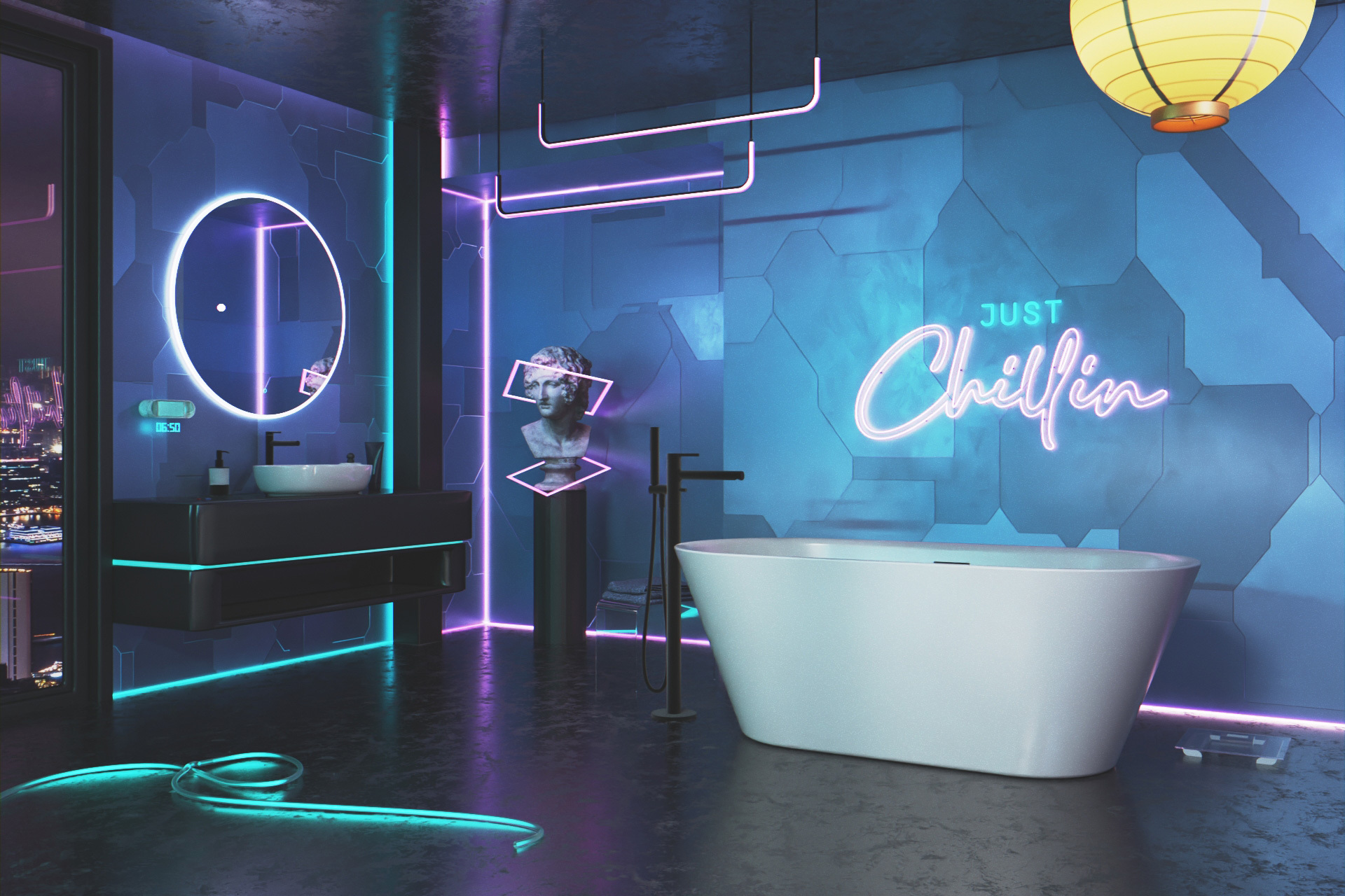 PI bateria wannowa wolnostojąca, czarny mat CYBERPUNK