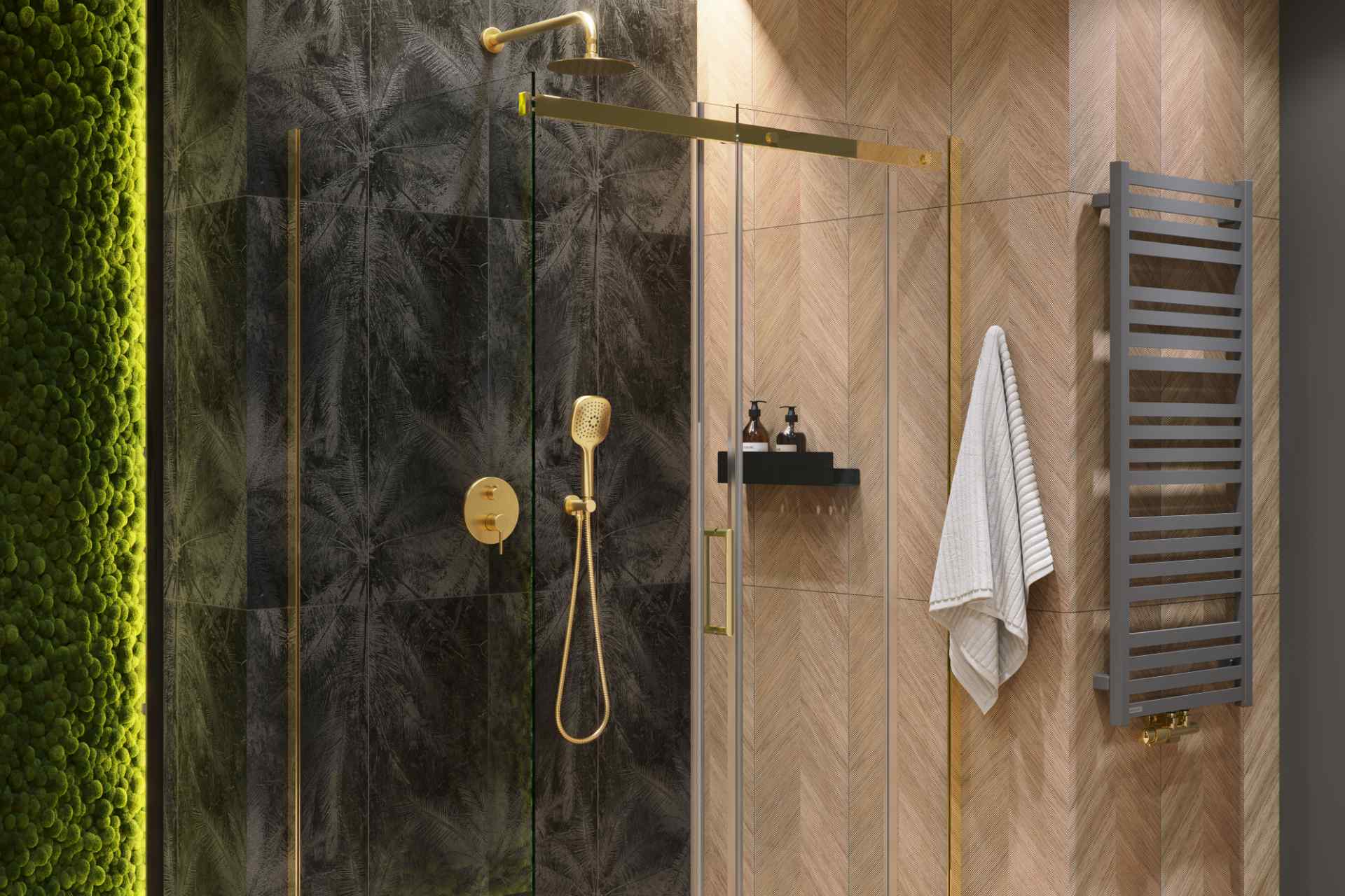 Horos grzejnik łazienkowy 121x50 Excellent szary metalik bateria Pi złoto