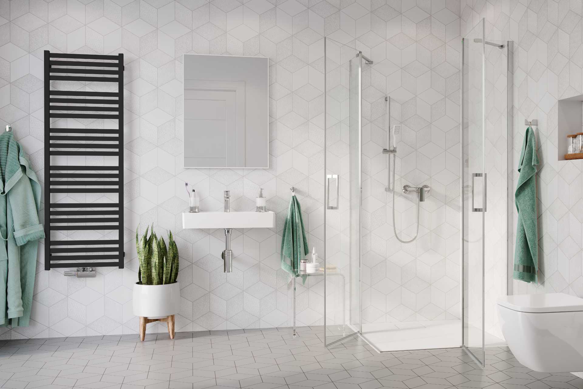 Horos grzejnik łazienkowy 146x50 Excellent czarny soft brodzik niski Lavano