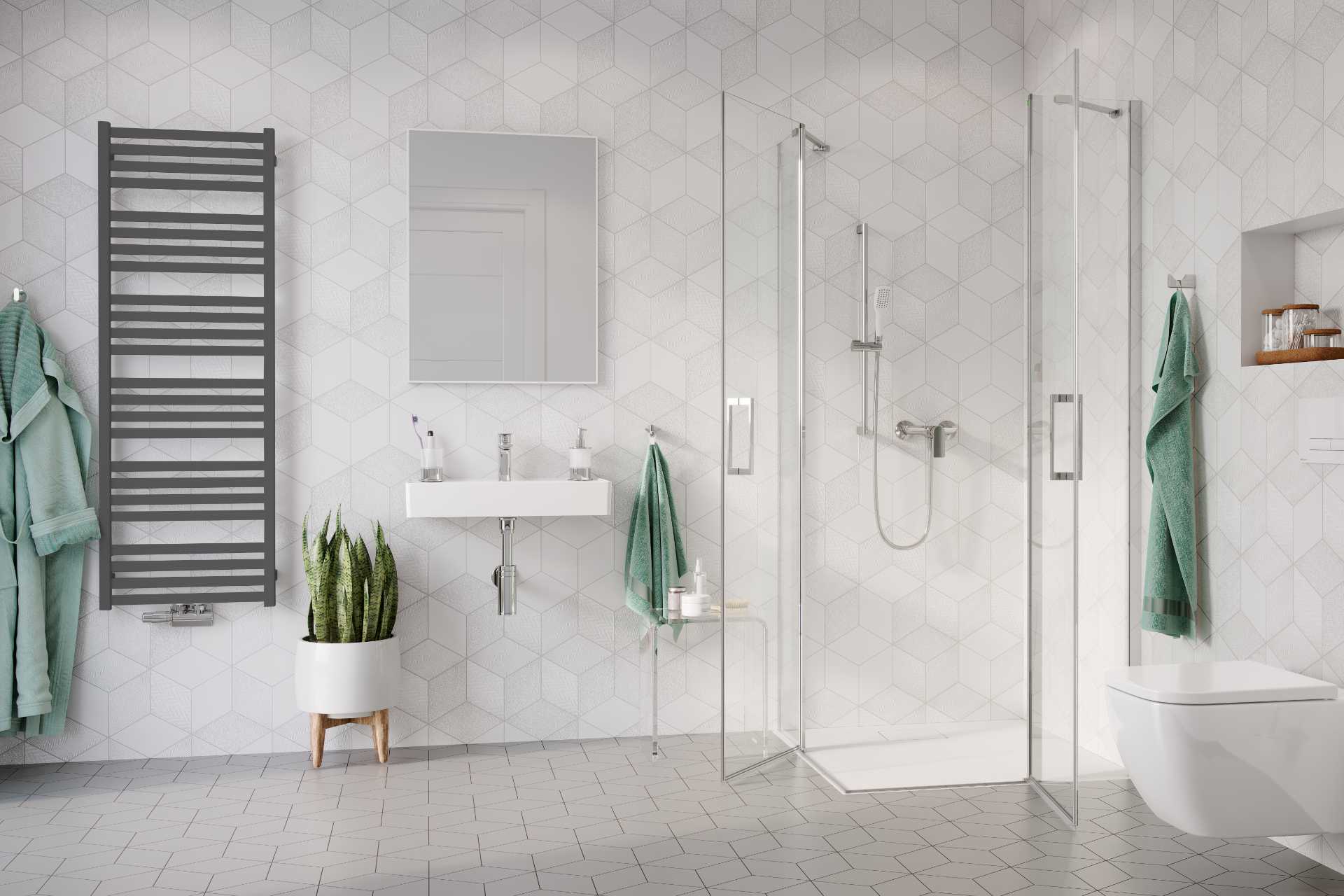 Horos grzejnik łazienkowy 146x50 Excellent szary metalik brodzik Lavano