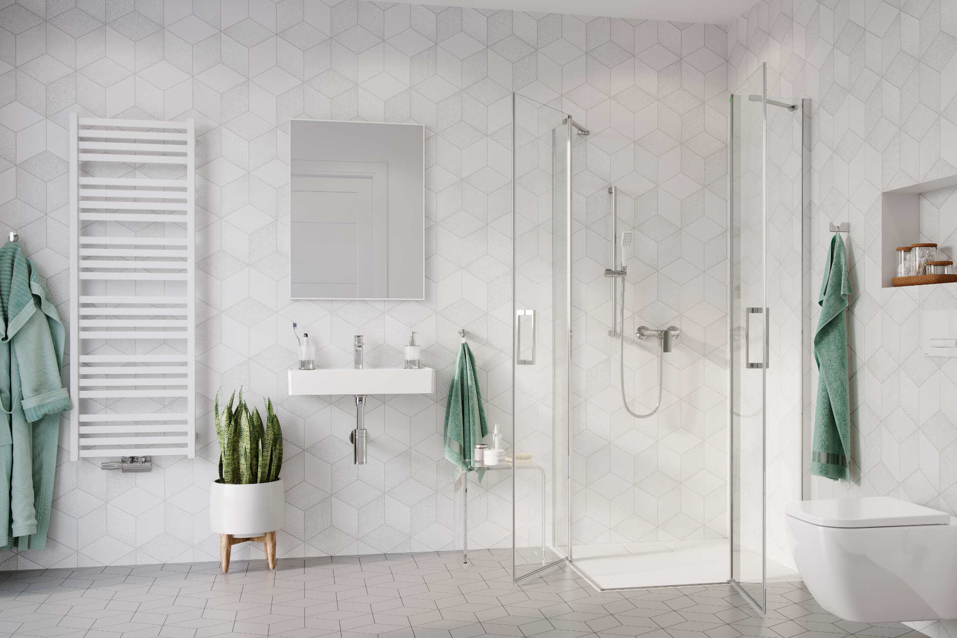 Horos grzejnik łazienkowy 146x50 Excellent biały soft lustro Kuadro