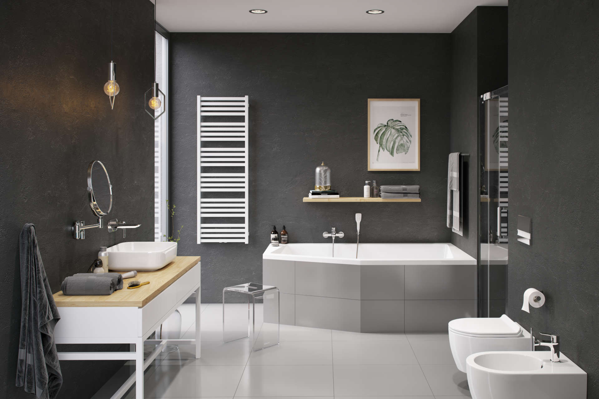 Horos grzejnik łazienkowy 146x50 Excellent biały soft wanna narożna Vesper