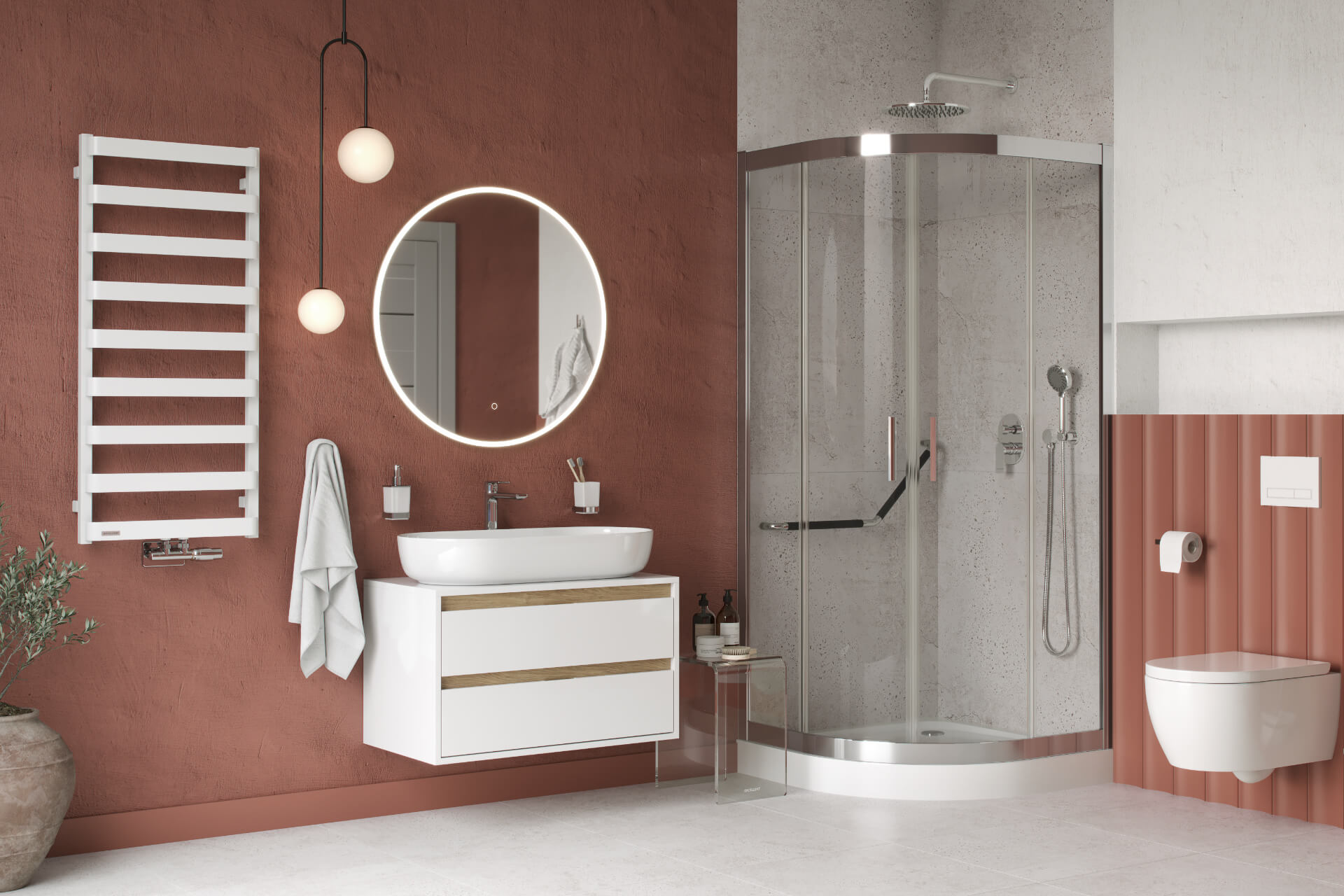 Lumiro lustro łazienkowe 80 cm okrągłe oświetlenie LED mata grzewcza, rama akrylowa